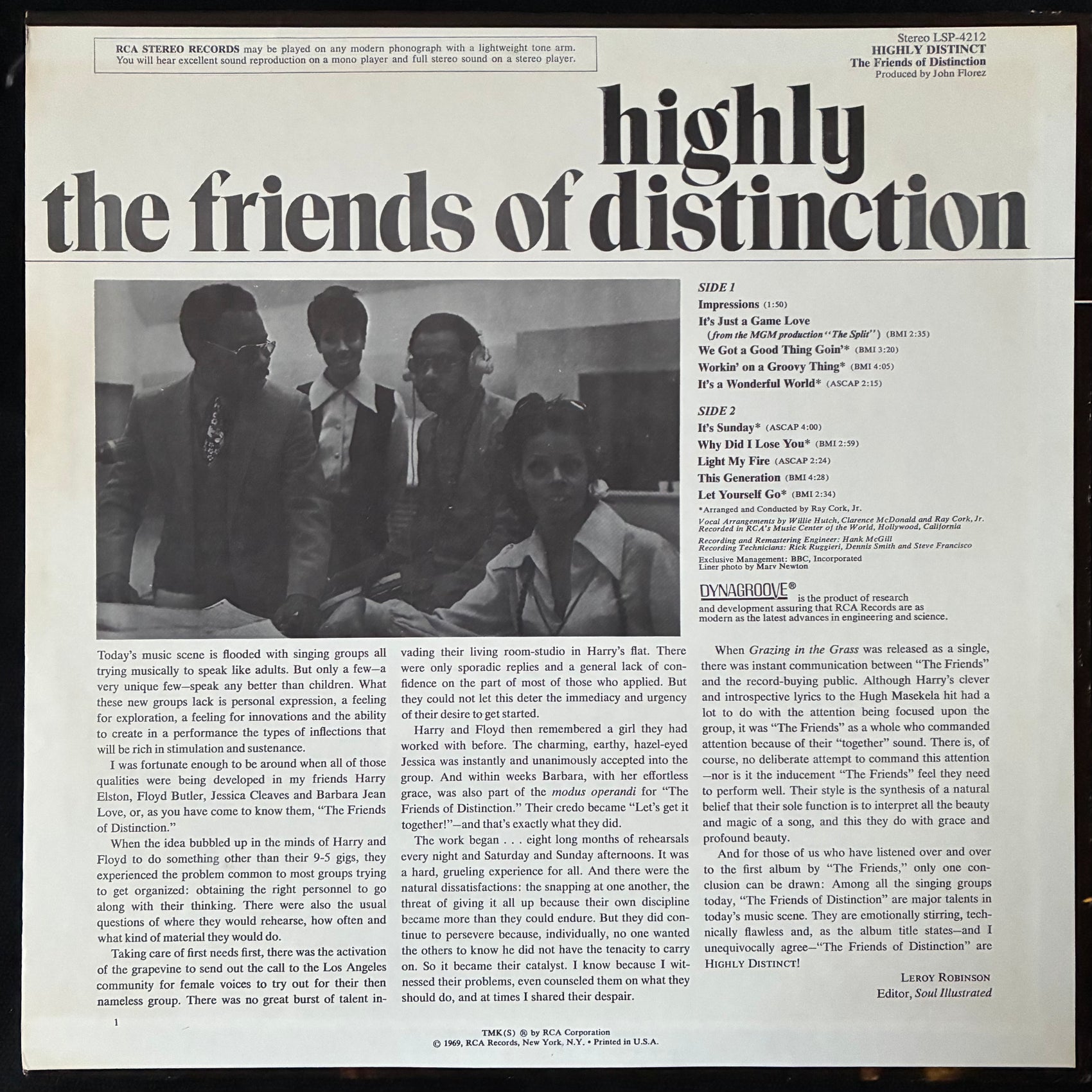 HIGHLY DISTINCT - THE FRIENDS OF DISTINCTION (FIRST PRESSING) (USED VINYL 1969 US EX+/EX+)