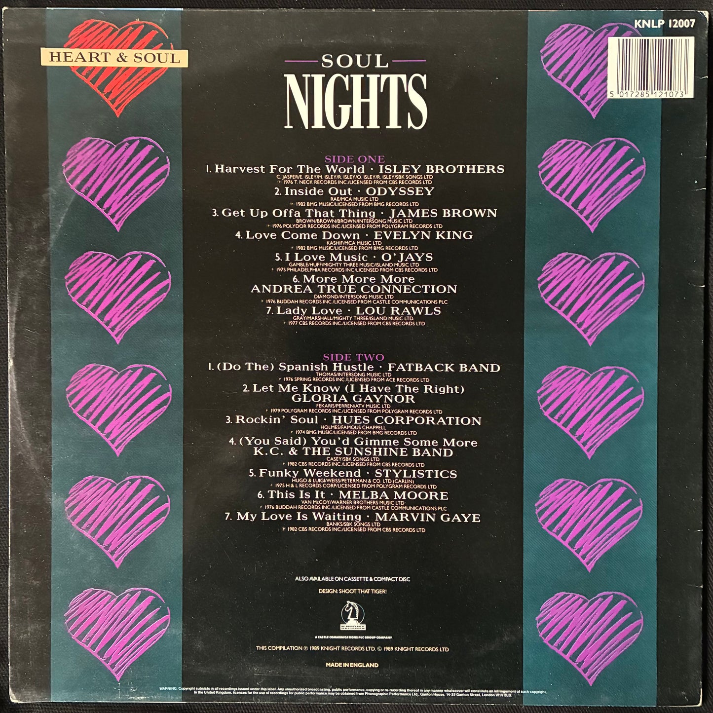 VARIOUS ARTISTS - HEART & SOUL - SOUL NIGHTS (USED VINYL 1988 UK M-/EX+)