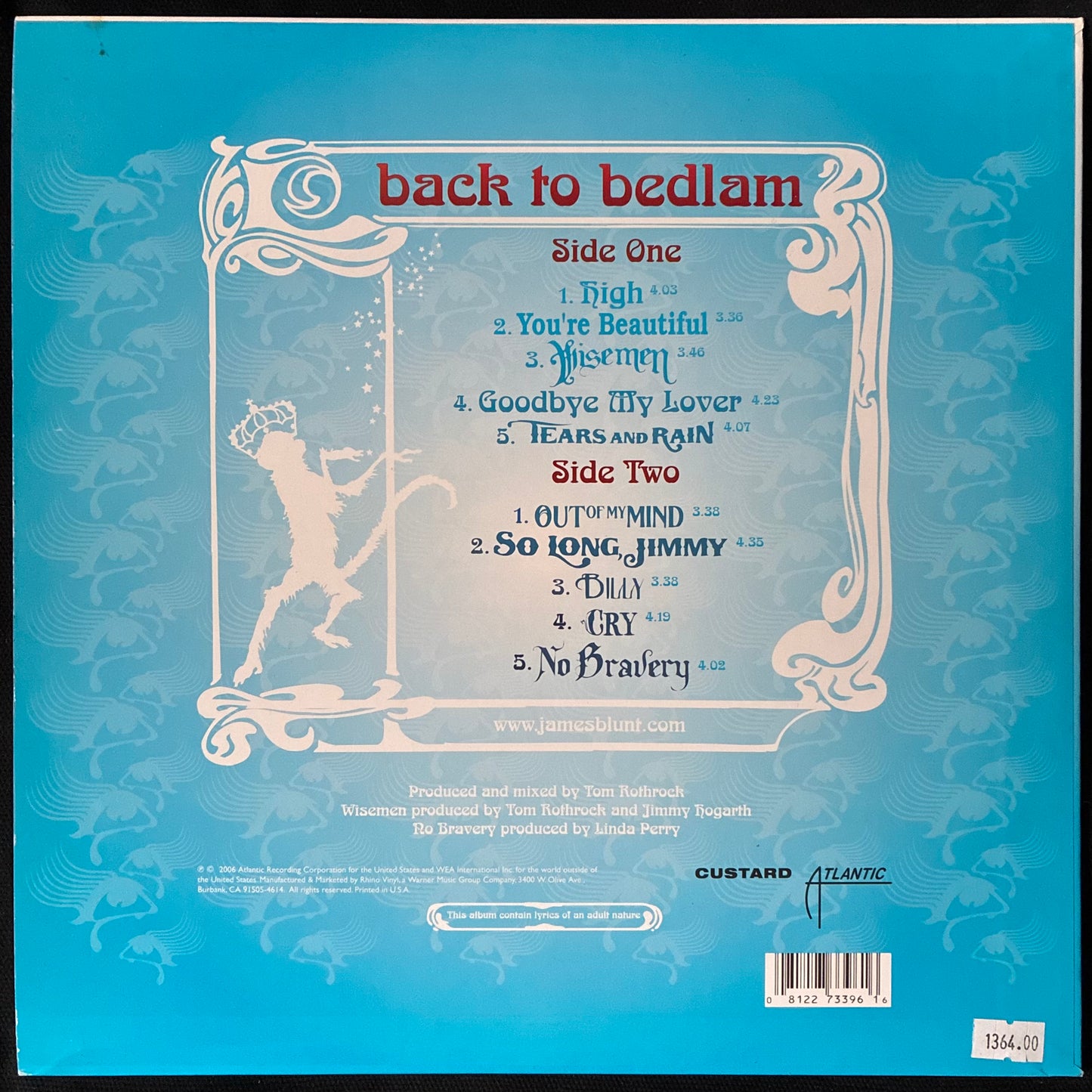 JAMES BLUNT - BACK TO BEDLAM (USED VINYL 2006 US EX+/EX+)