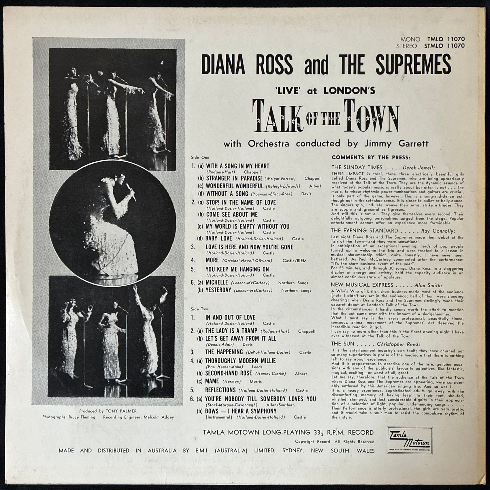 DIANA ROSS AND THE SUPREMES - TALK OF THE TOWN (USED VINYL 1968 AUS EX+/EX+)