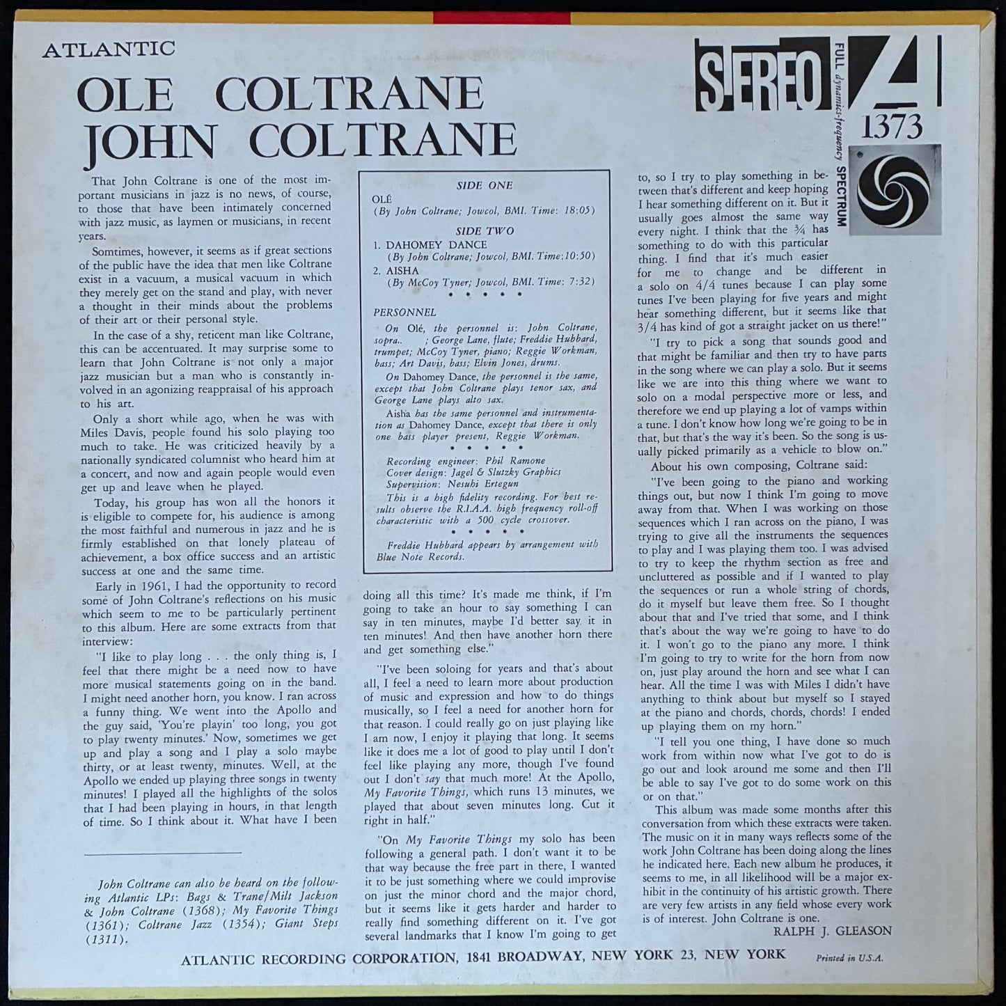 JOHN COLTRANE - OLE (USED VINYL 1975 US M-/EX)