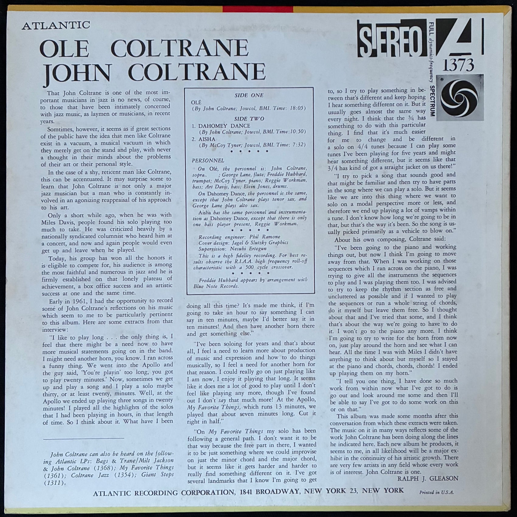 JOHN COLTRANE - OLE (USED VINYL 1975 US M-/EX)