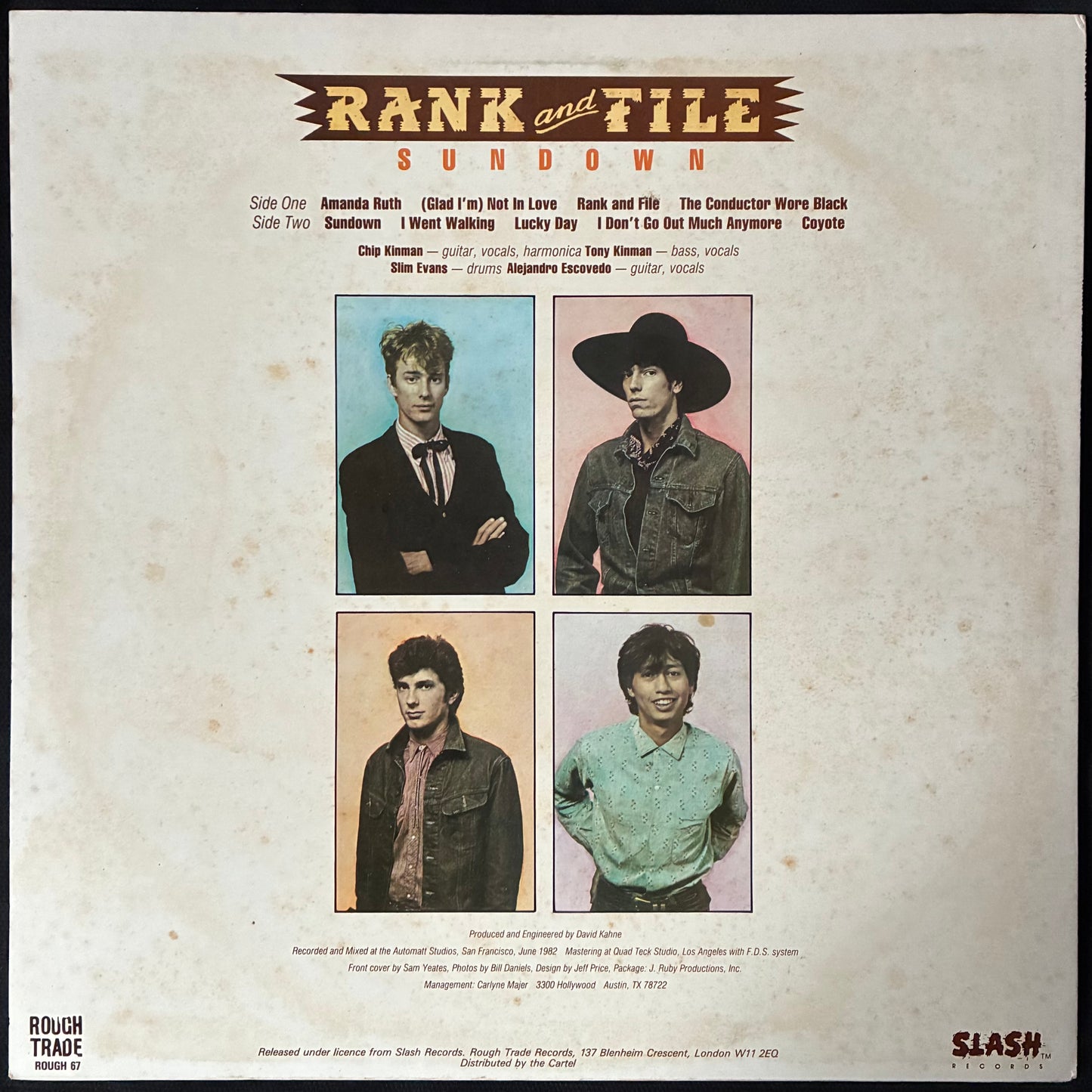 RANK AND FILE - SUNDOWN (USED VINYL 1984 UK M-/EX-)