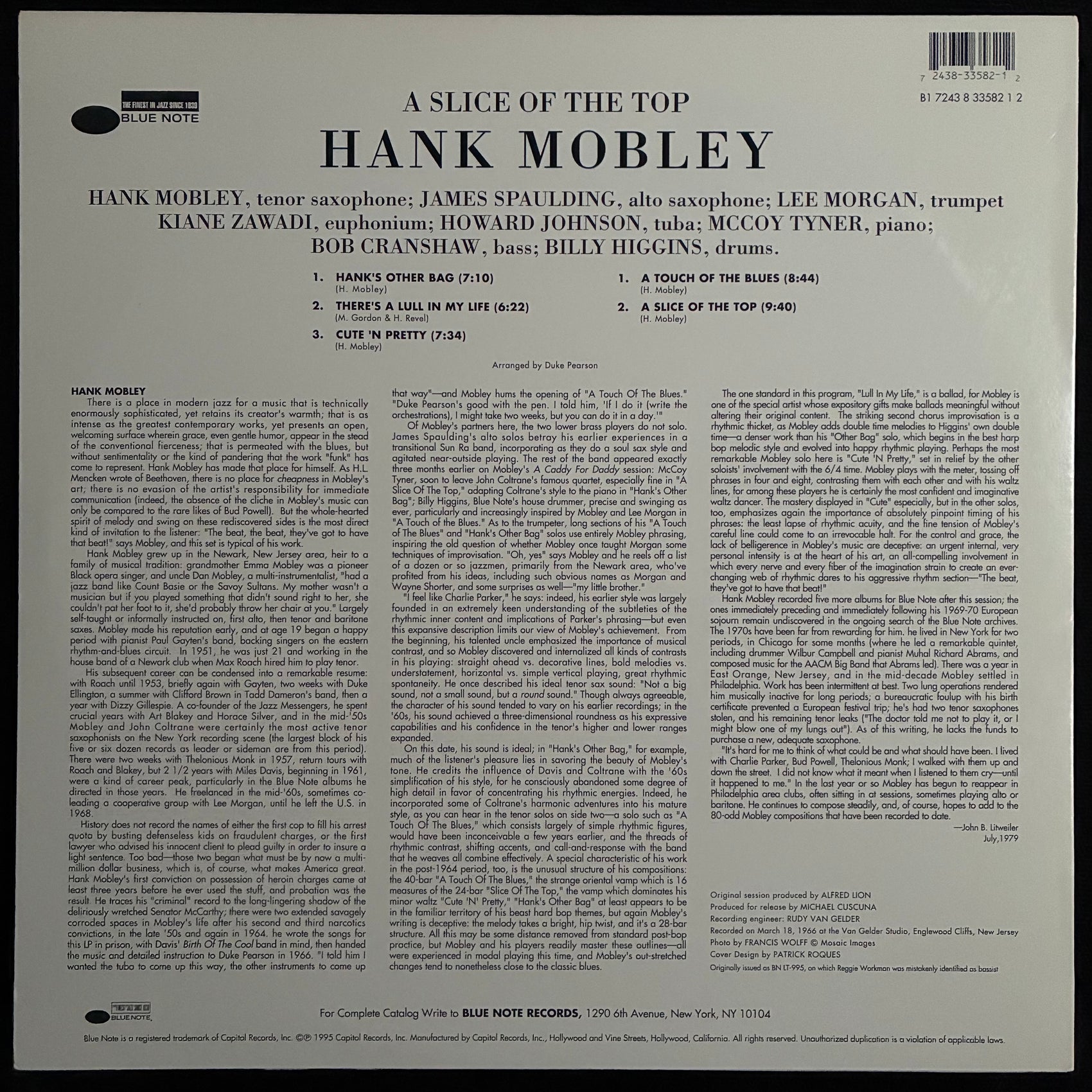 HANK MOBLEY - A SLICE OF THE TOP (180GM) (USED VINYL 1995 US M-/M-)