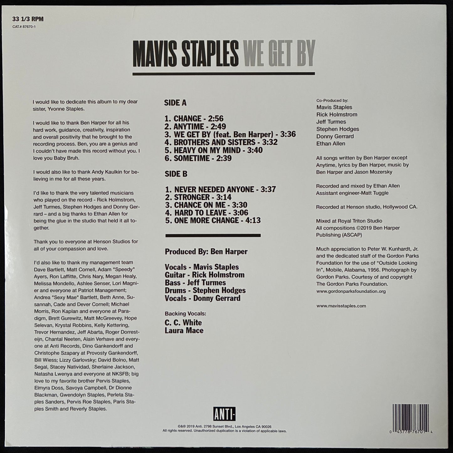 MAVIS STAPLES - WE GET BY (USED VINYL 2019 US M-/M-)