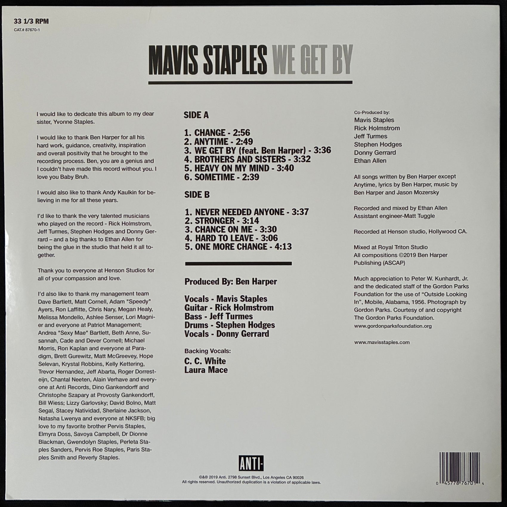 MAVIS STAPLES - WE GET BY (USED VINYL 2019 US M-/M-)