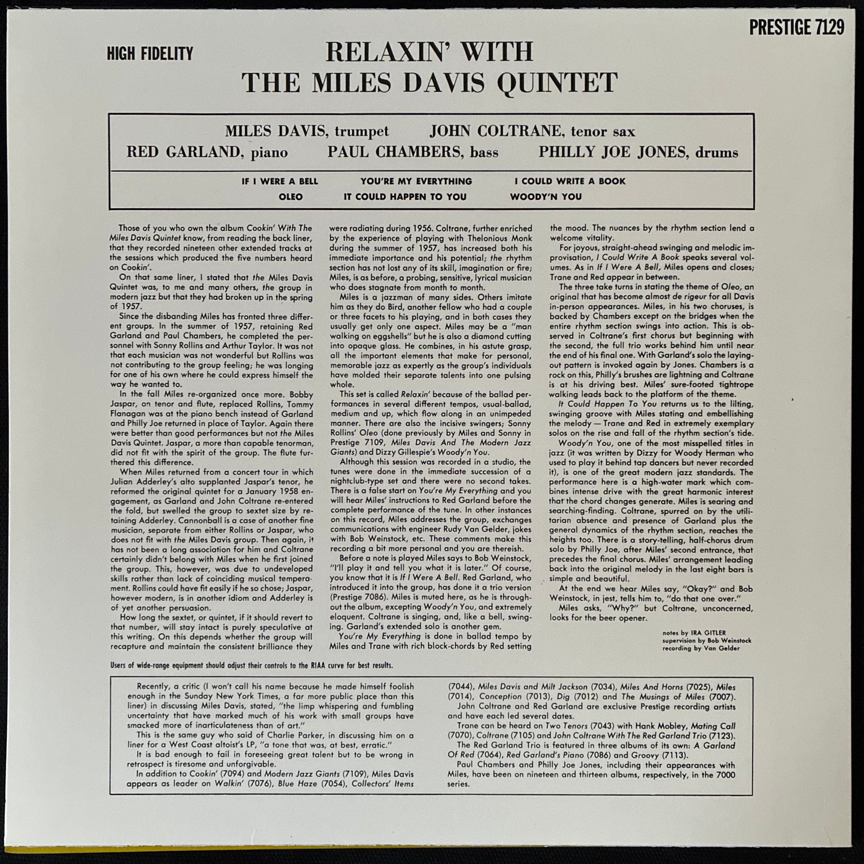 MILES DAVIS - THE GREAT PRESTIGE RECORDINGS (ANALOGUE PRODUCTIONS) (10x12" 180GM LPS) (USED VINYL 2008 US M-/M-) BOX SET