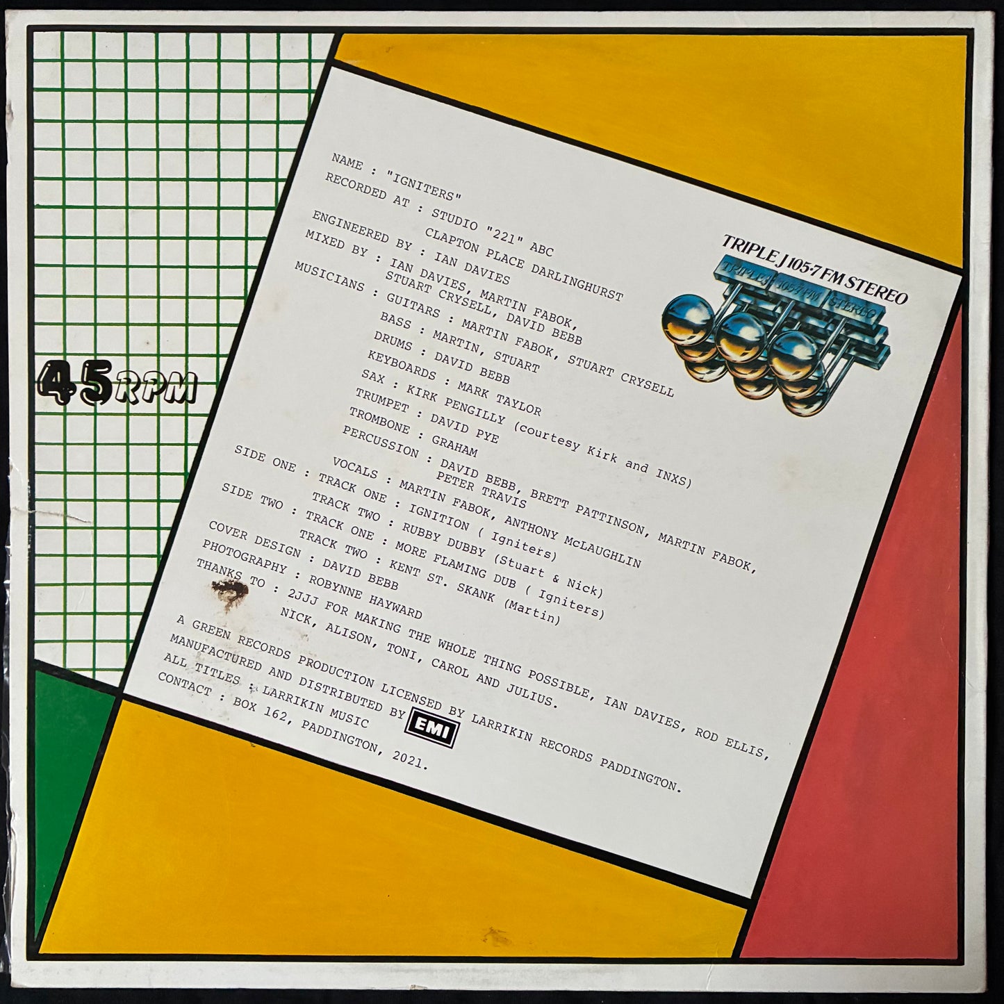 IGNITERS - IGNITERS (12") (USED VINYL 1981 AUS EX+/EX-)