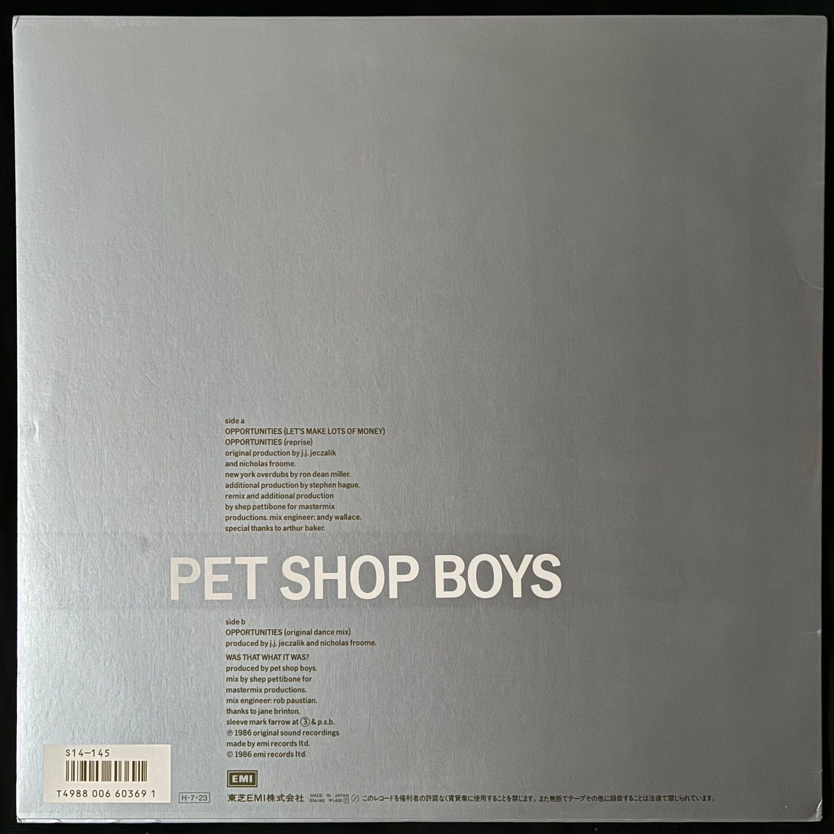 PET SHOP BOYS - OPPORTUNITIES [LETS MAKE A LOT OF MONEY] (12" EP) (USED VINYL 1986 JAPAN M-/M-)