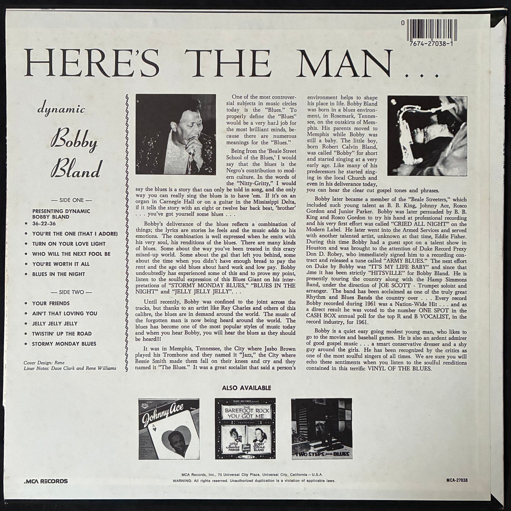 BOBBY BLAND - HERE'S THE MAN!!! (USED VINYL 1983 US M-/M-)