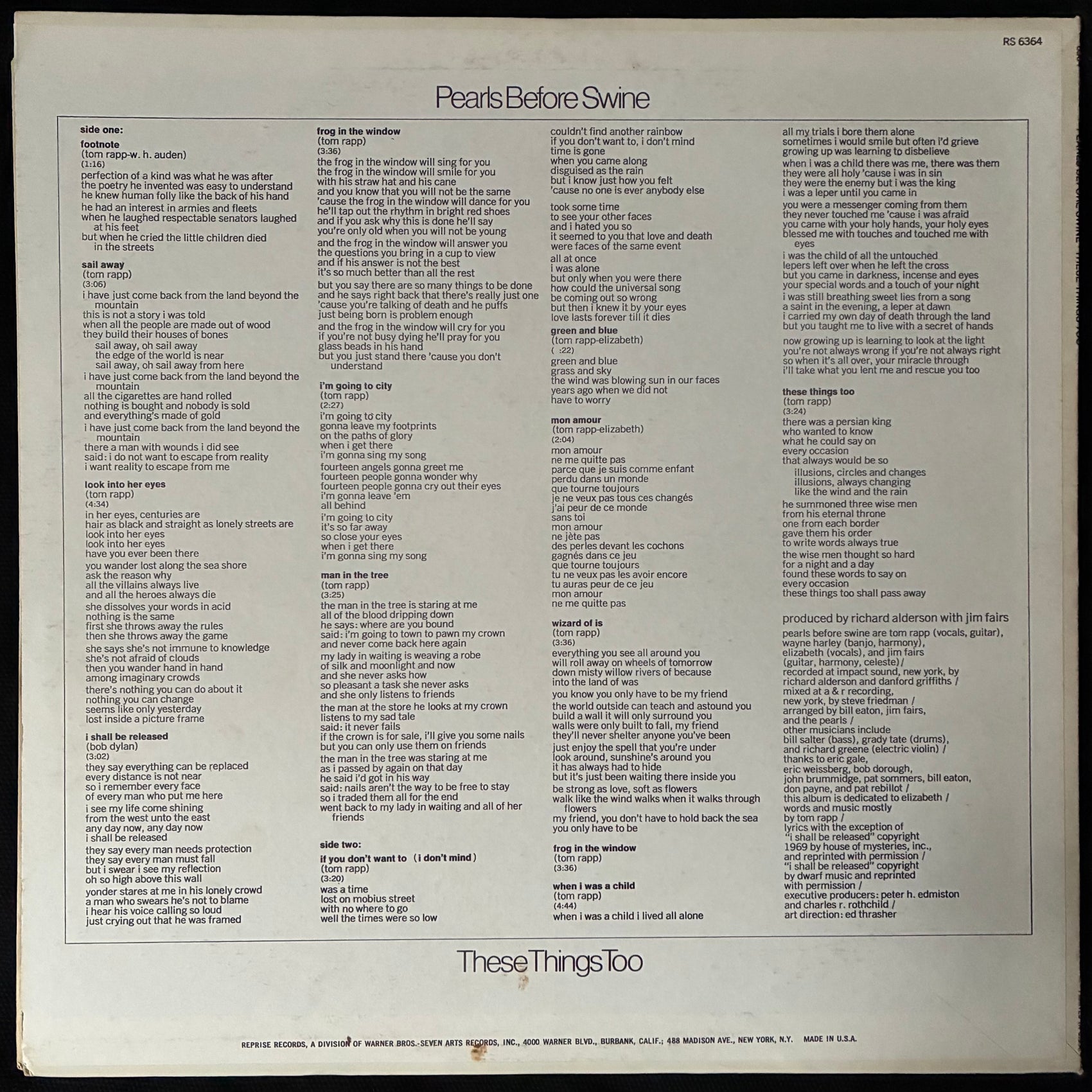 PEARLS BEFORE SWINE - THESE THINGS TOO (USED VINYL 1969 US M-/EX+)