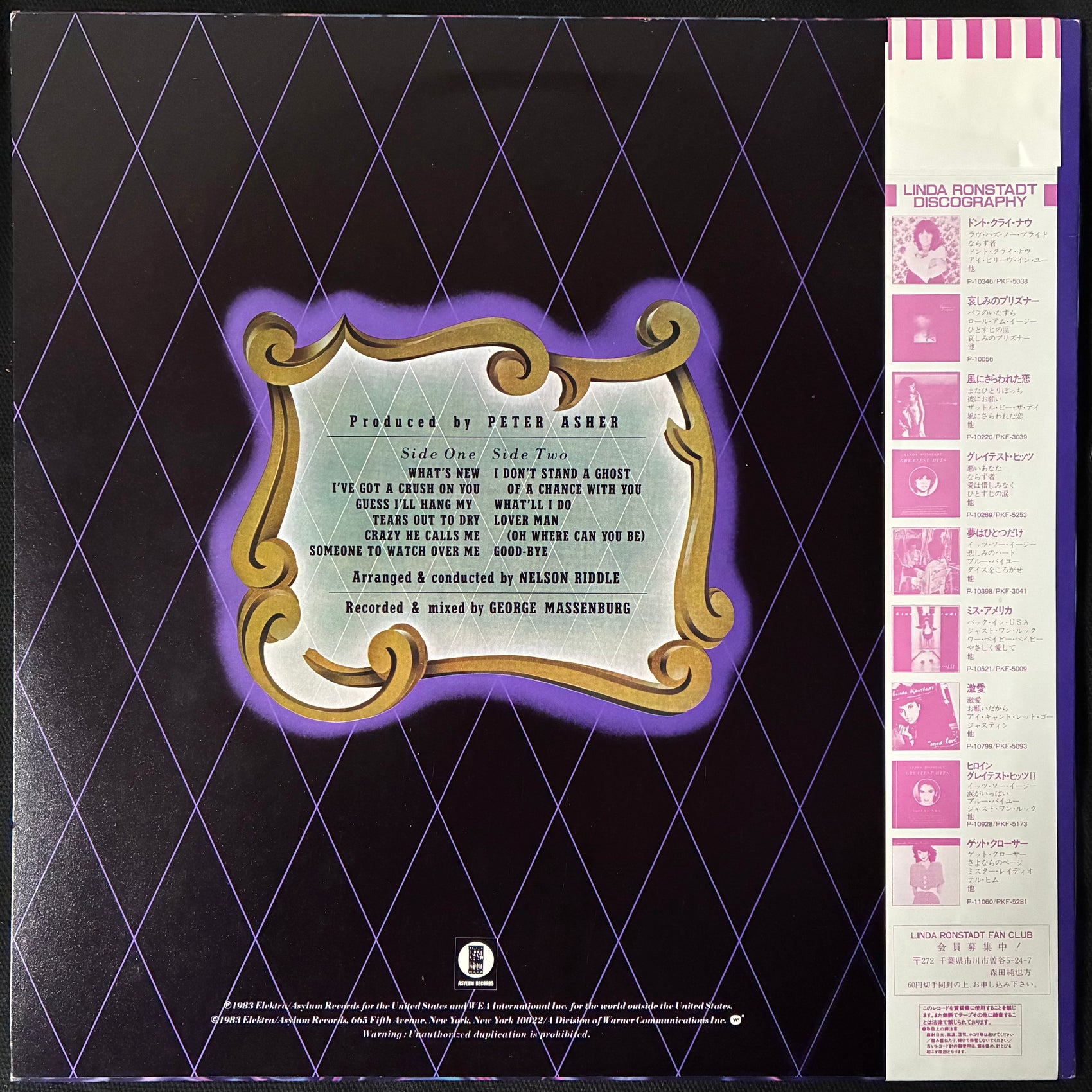 LINDA RONSTADT - WHAT'S NEW (USED VINYL 1983 JAPAN M-/M-)