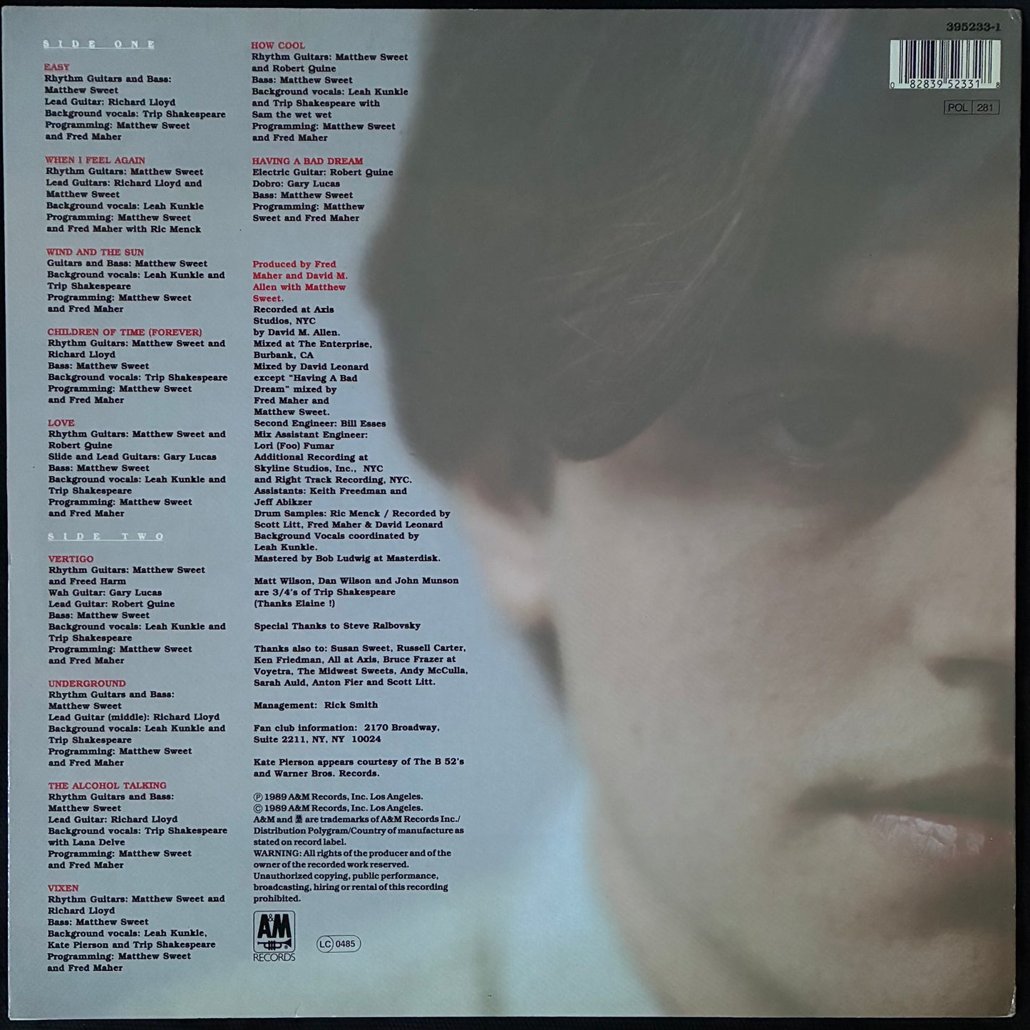 MATTHEW SWEET - EARTH (USED VINYL 1989 GERMANY M-/M-)