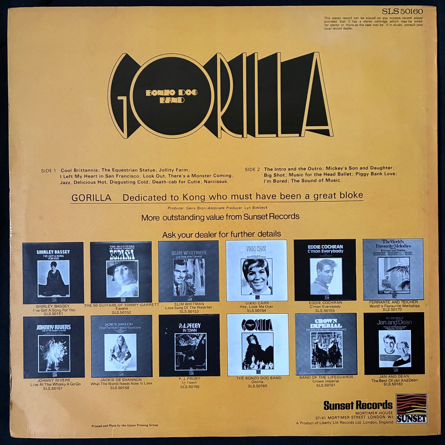 BONZO DOG BAND - GORILLA (USED VINYL 1975 UK M-/EX)
