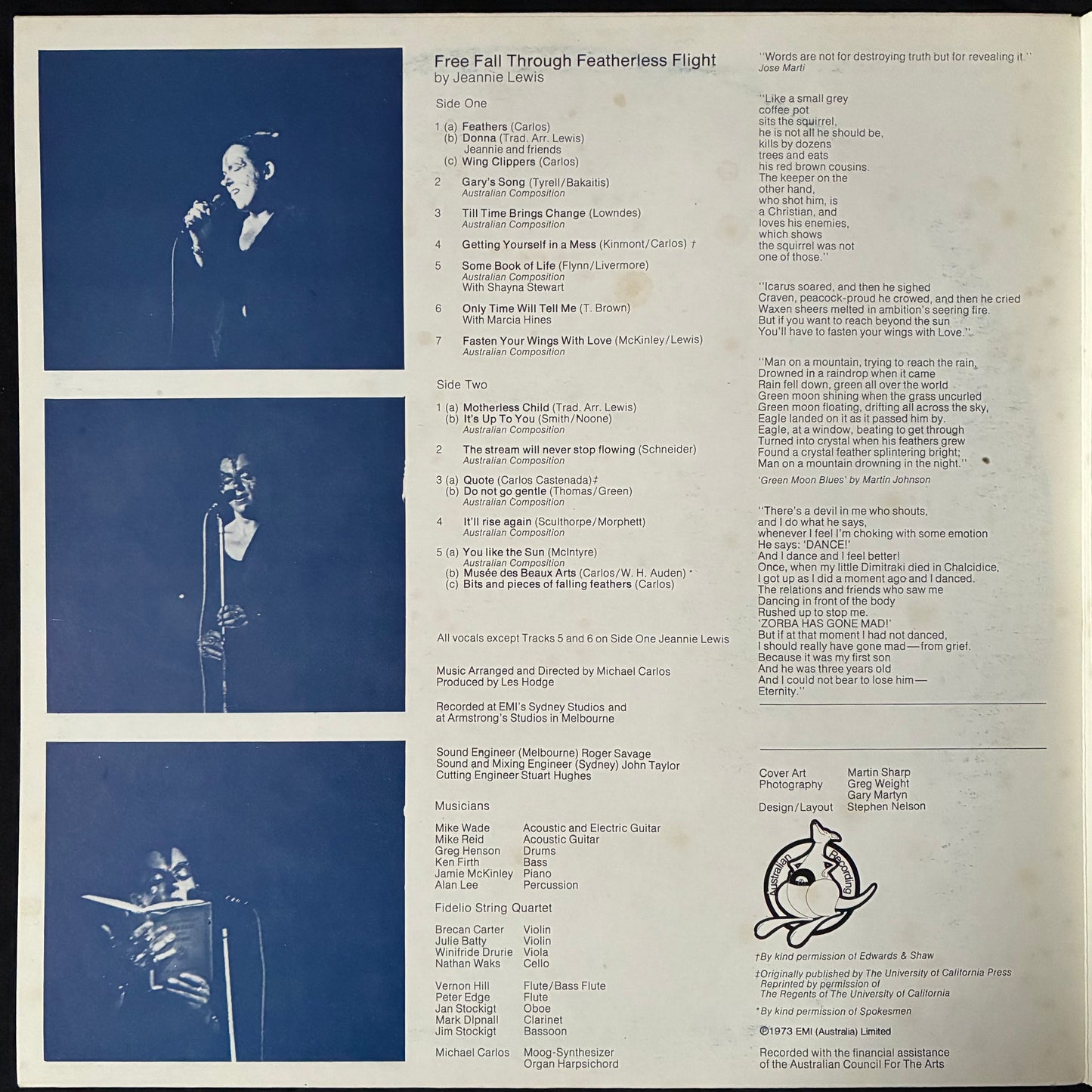 JEANNIE LEWIS - FREE FALL THROUGH FEATHERLESS FLIGHT (USED VINYL 1973 AUS EX+/EX+)