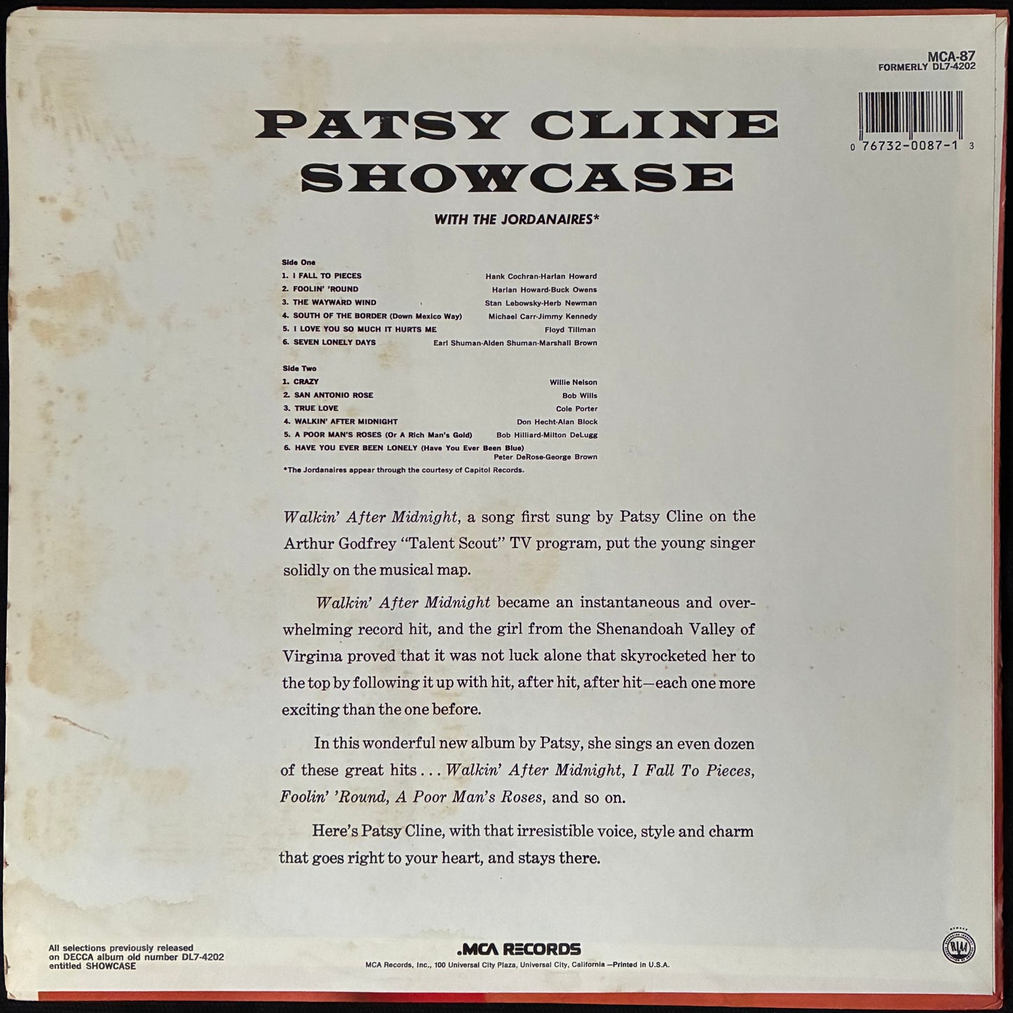 PATSY CLINE - SHOWCASE (USED VINYL US M-/EX)