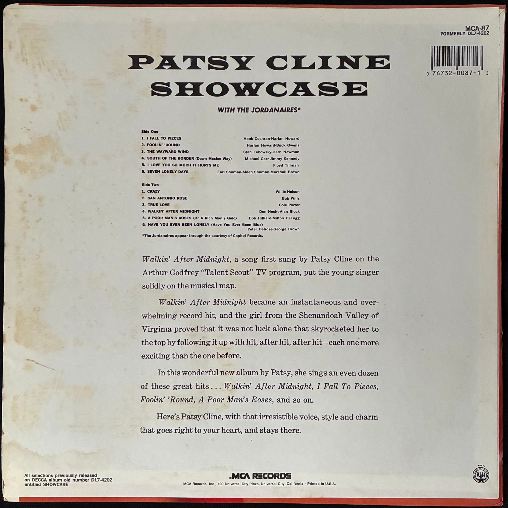 PATSY CLINE - SHOWCASE (USED VINYL US M-/EX)