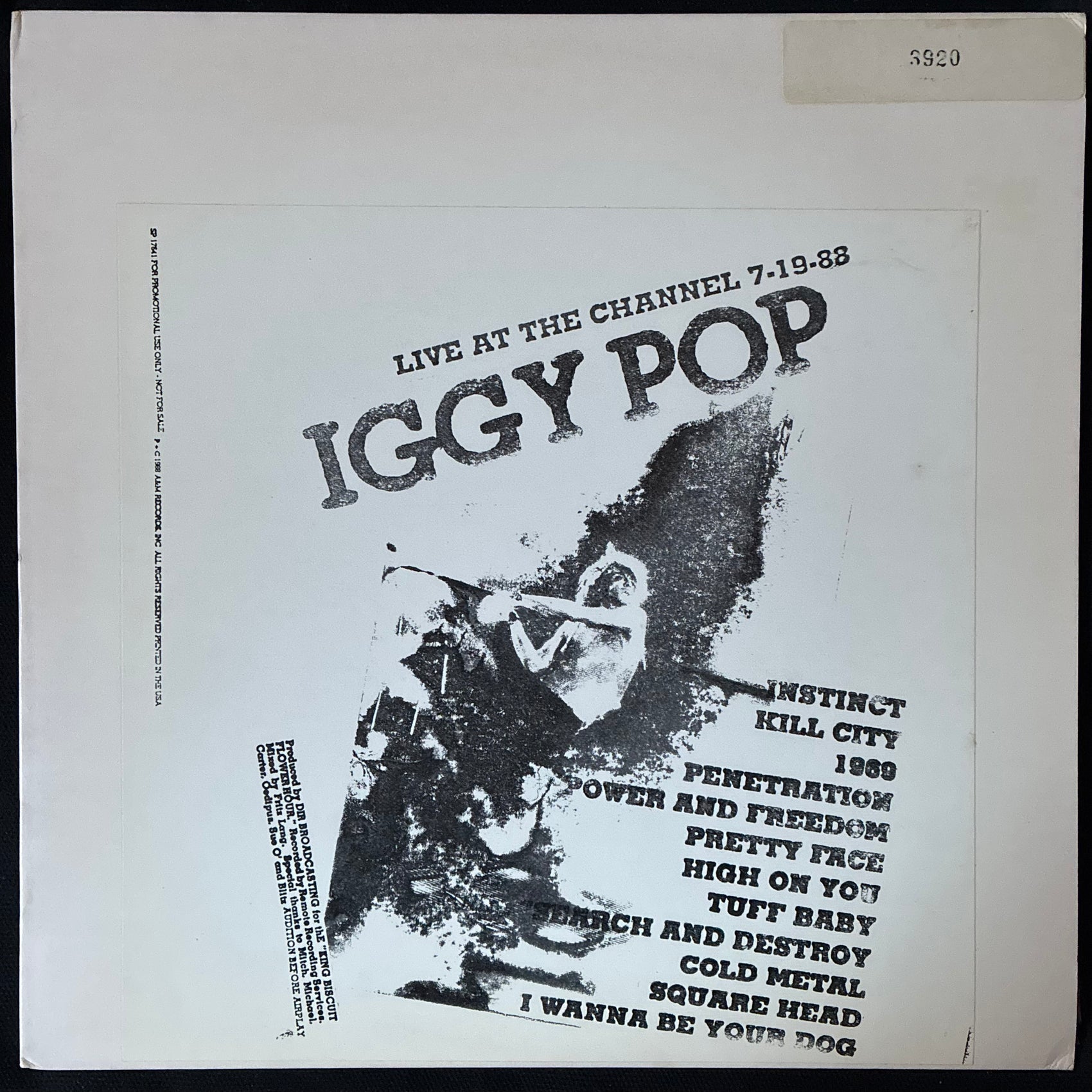 IGGY POP - LIVE AT THE CHANNEL 7-19-88 (PROMO) (USED VINYL 1988 US M-/EX+)