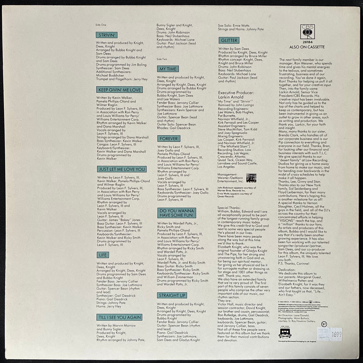GLADYS KNIGHT AND THE PIPS - LIFE (USED VINYL 1985 UK M-/M-)