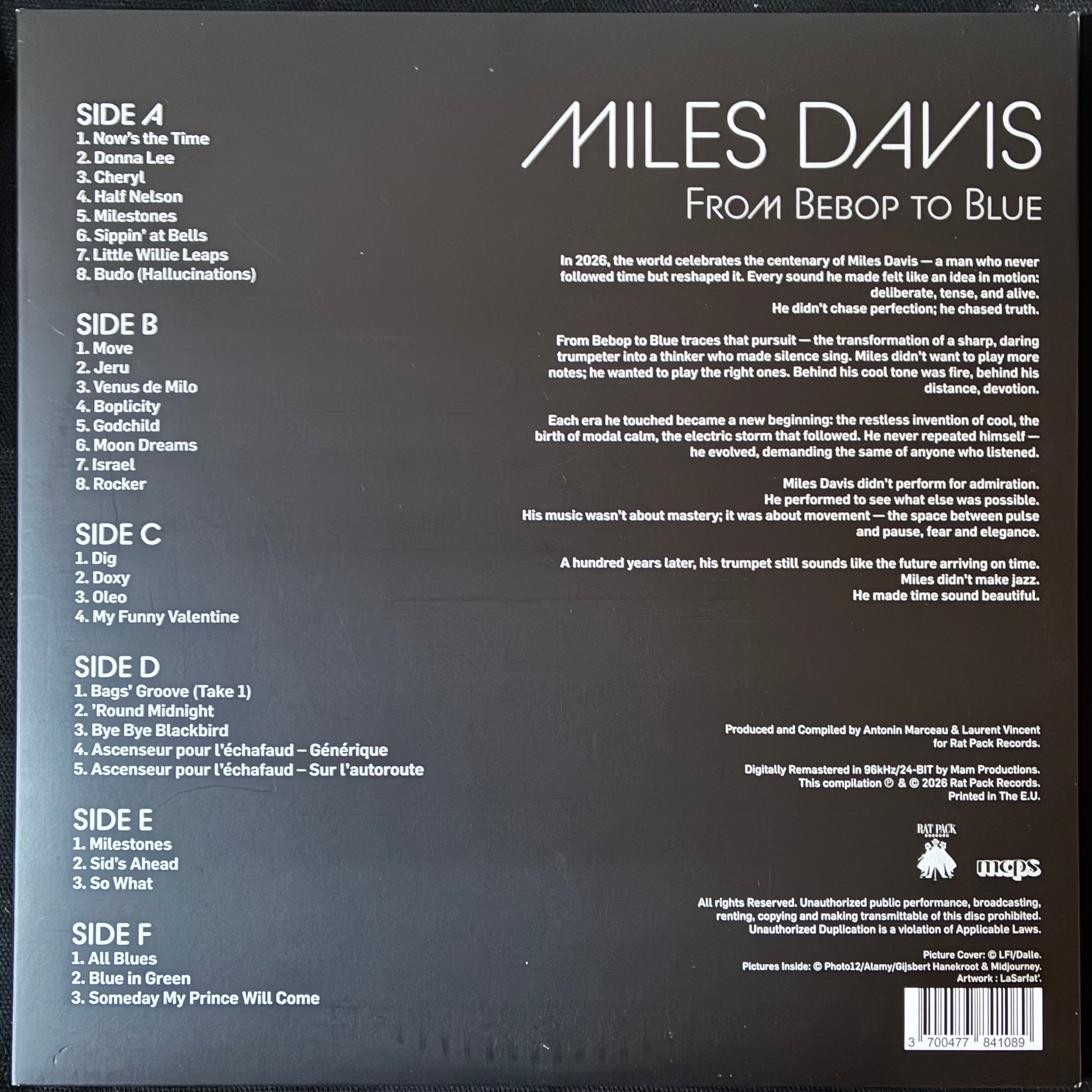 MILES DAVIS - FROM BEBOP TO BLUE (3LP) (SILVER MARBLED/BLACK COLOURED) (USED VINYL 2026 EU M-/M-)
