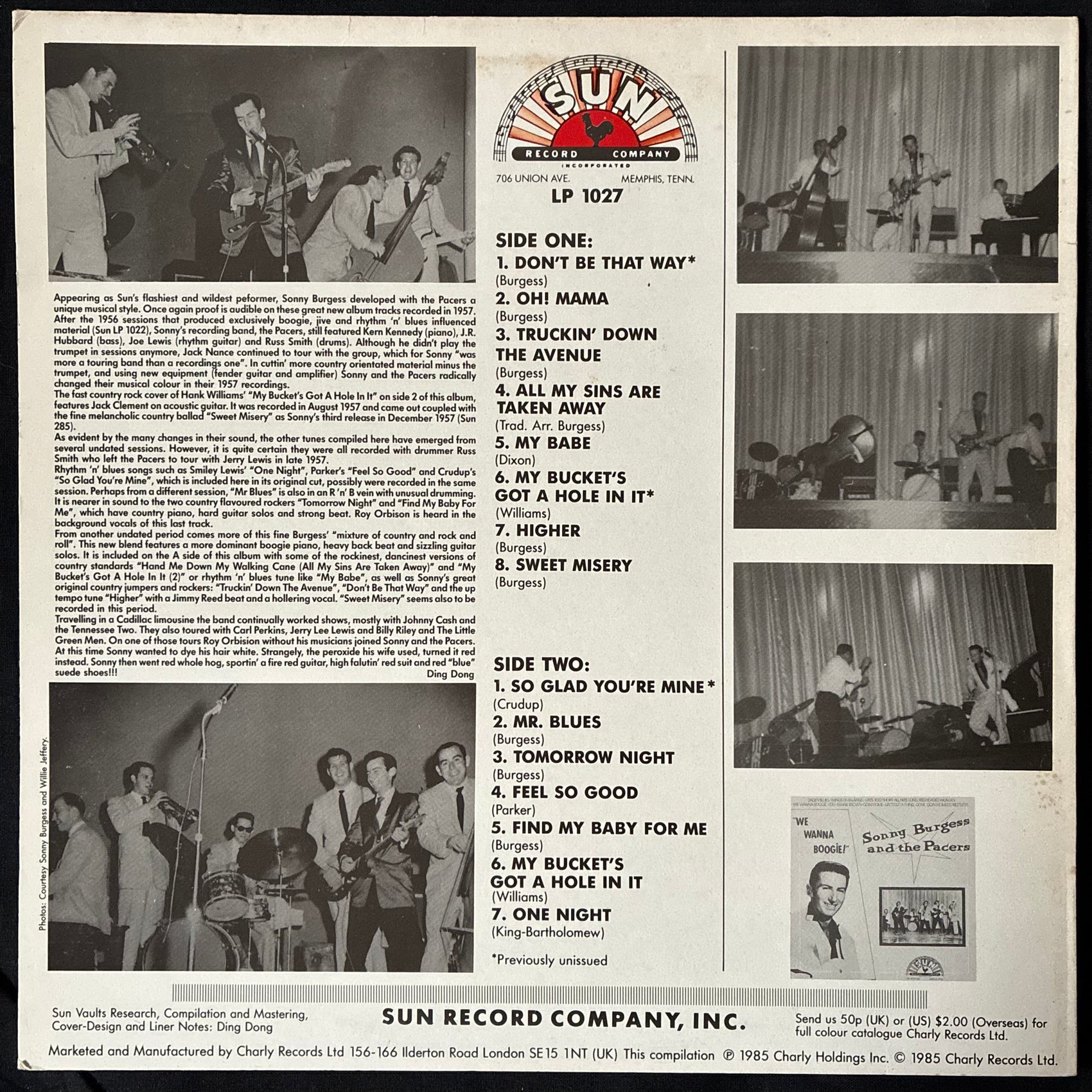 SONNY BURGESS AND THE PACERS - SONNY BURGESS AND THE PACERS (USED VINYL 1985 UK EX+/EX+)