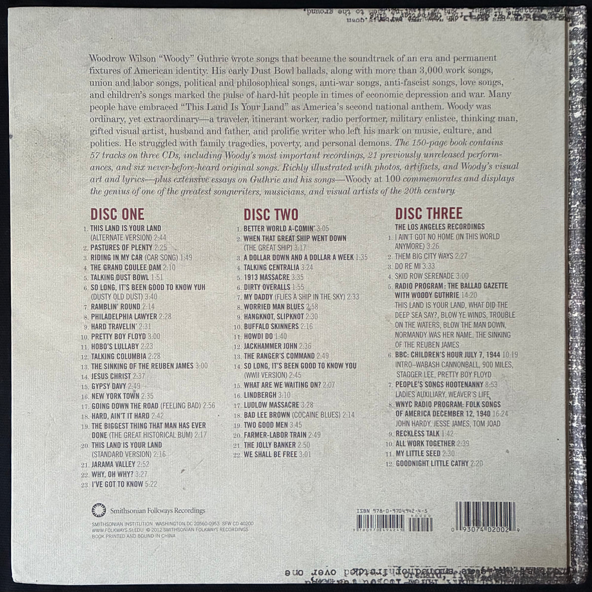 WOODY GUTHRIE - WOODY AT 100 (3CD BOX SET) (USED CD 2012 US M-/M-)