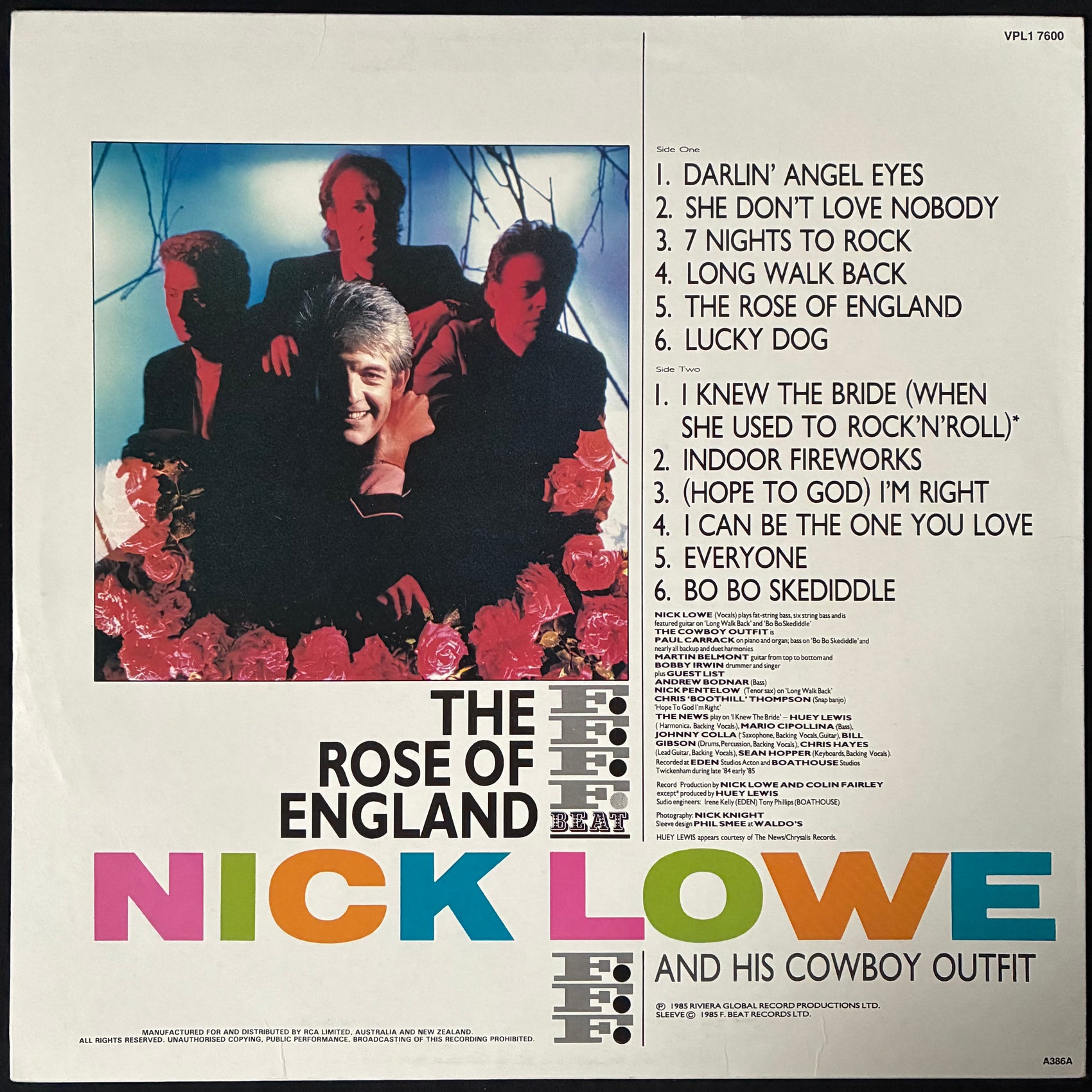 NICK LOWE AND HIS COUNTRY OUTFIT - THE ROSE OF ENGLAND (USED VINYL 1985 UK EX+/EX+)