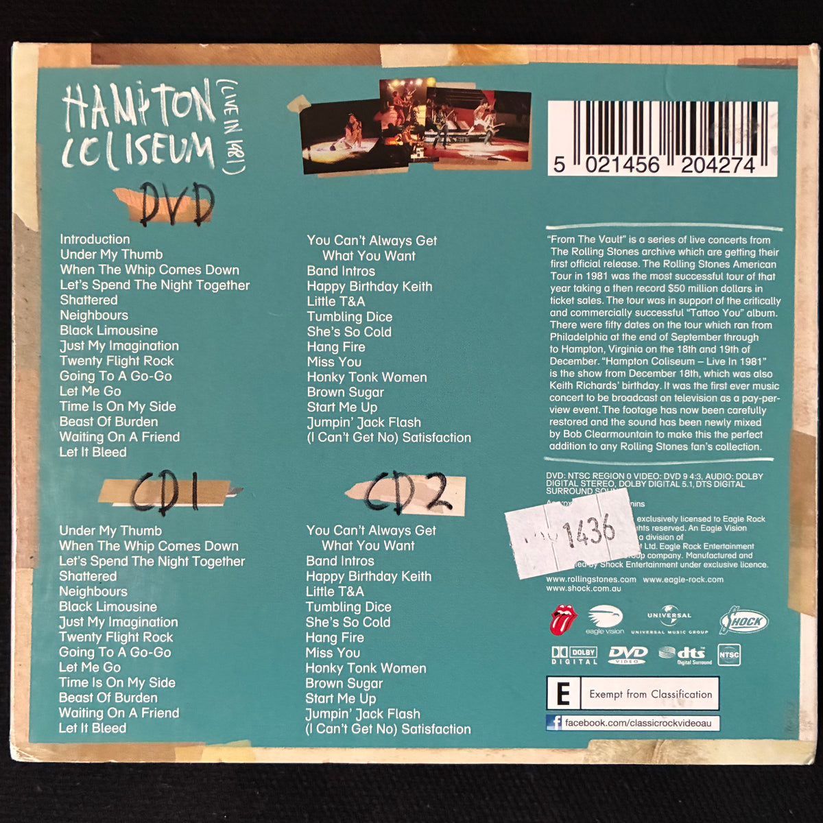 ROLLING STONES - HAMPTON COLISEUM : LIVE IN 1981 (2CD+DVD) (USED CD 2014 AUS  M-/EX+)