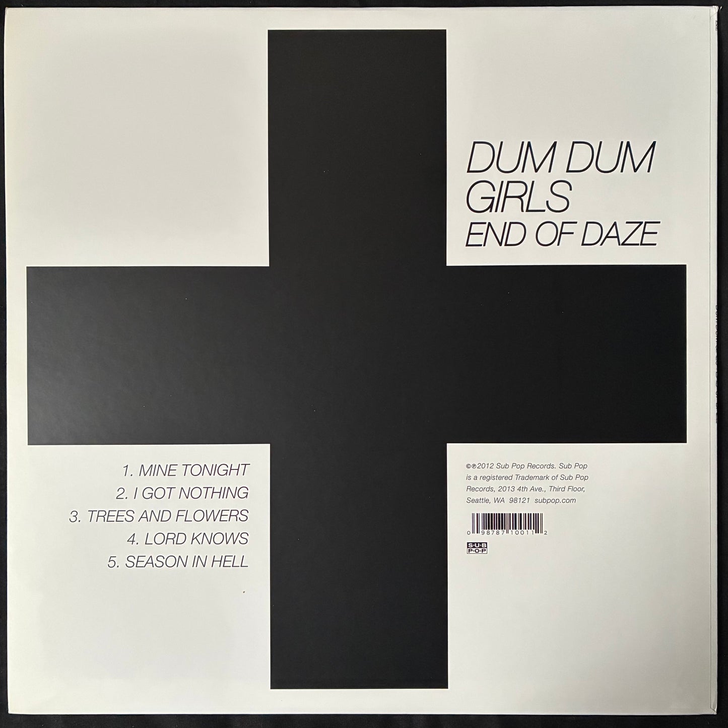 DUM DUM GIRLS - END OF DAZE (12") (CLEAR COLOURED) (USED VINYL 2012 US M-/M-)