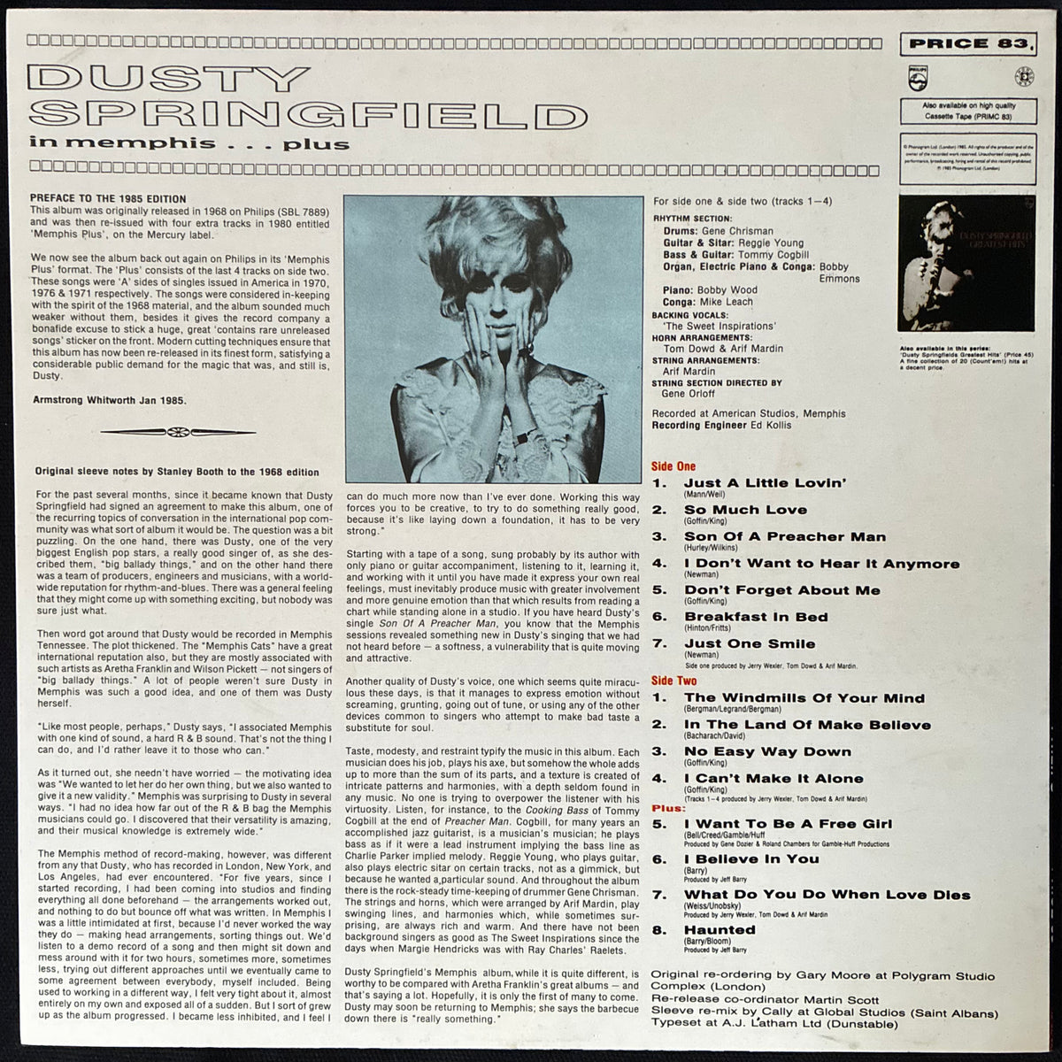 DUSTY SPRINGFIELD - DUSTY IN MEMPHIS... PLUS (USED VINYL 1985 UK M-/M-)