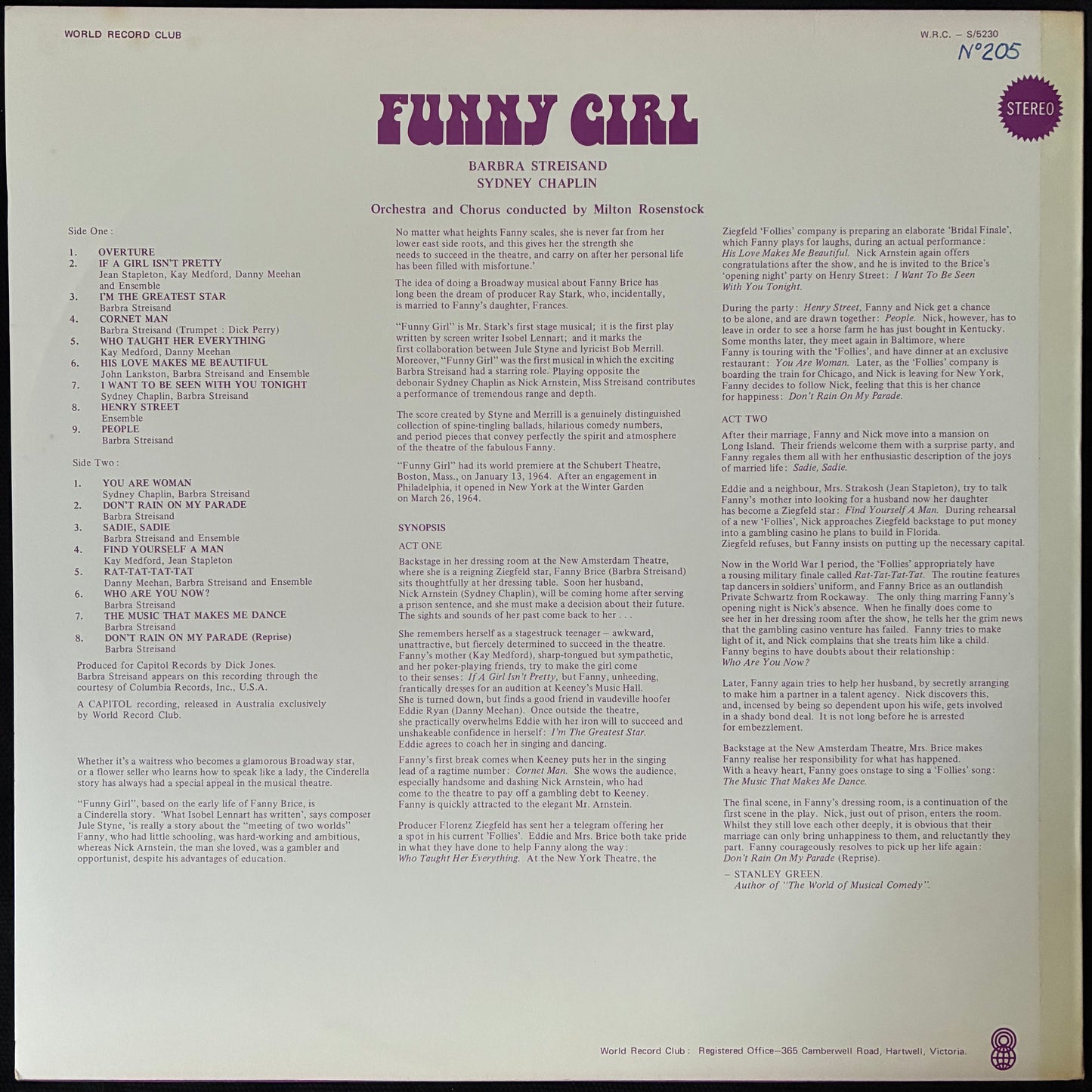 BARBRA STREISAND - FUNNY GIRL (USED VINYL 1974 AUS M-/EX)