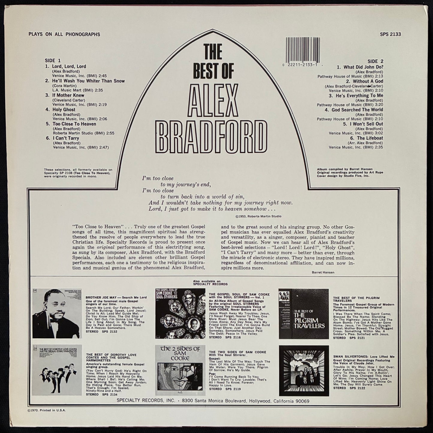 ALEX BRADFORD - THE BEST OF ALEX BRADFORD (USED VINYL 1983 US M-/EX+)