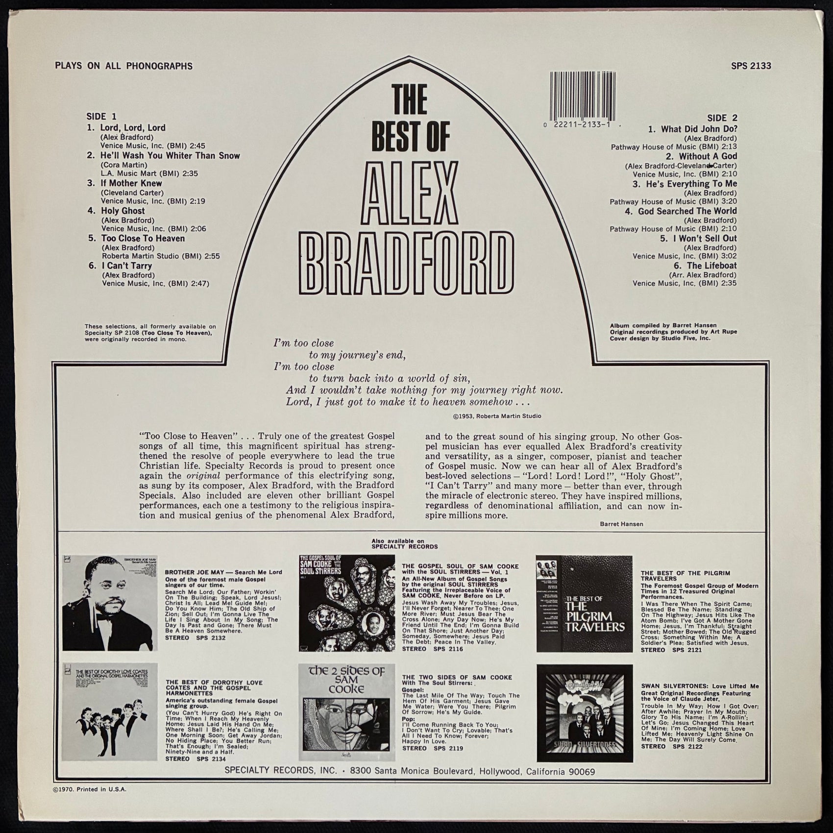 ALEX BRADFORD - THE BEST OF ALEX BRADFORD (USED VINYL 1983 US M-/EX+)