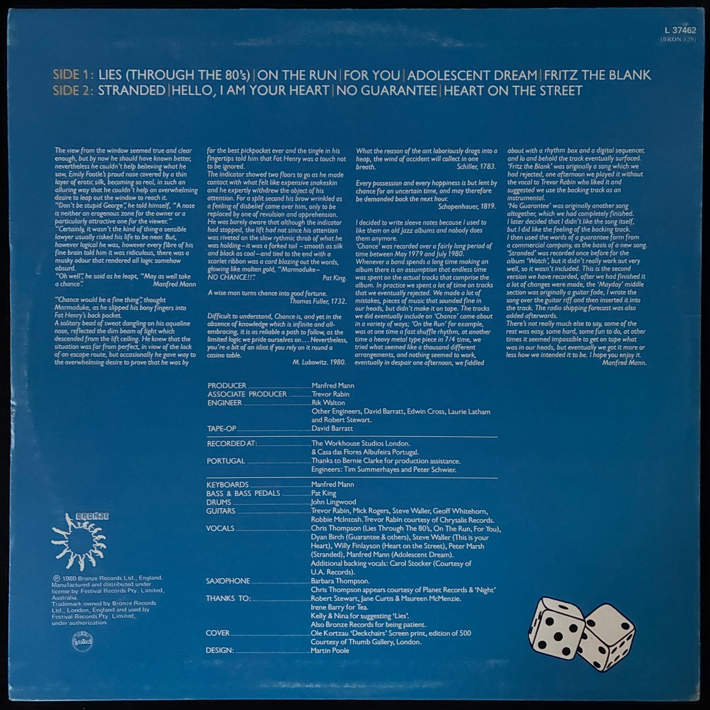 MANFRED MANN'S EARTH BAND - CHANCE (USED VINYL 1980 AUS M-/EX+)