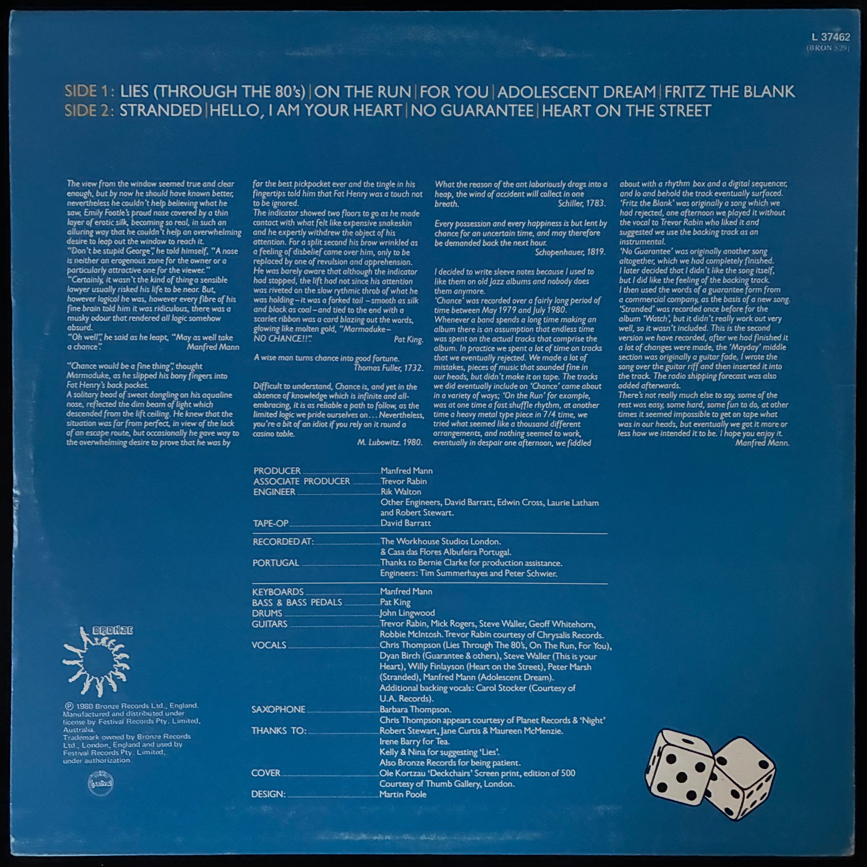 MANFRED MANN'S EARTH BAND - CHANCE (USED VINYL 1980 AUS M-/EX+)