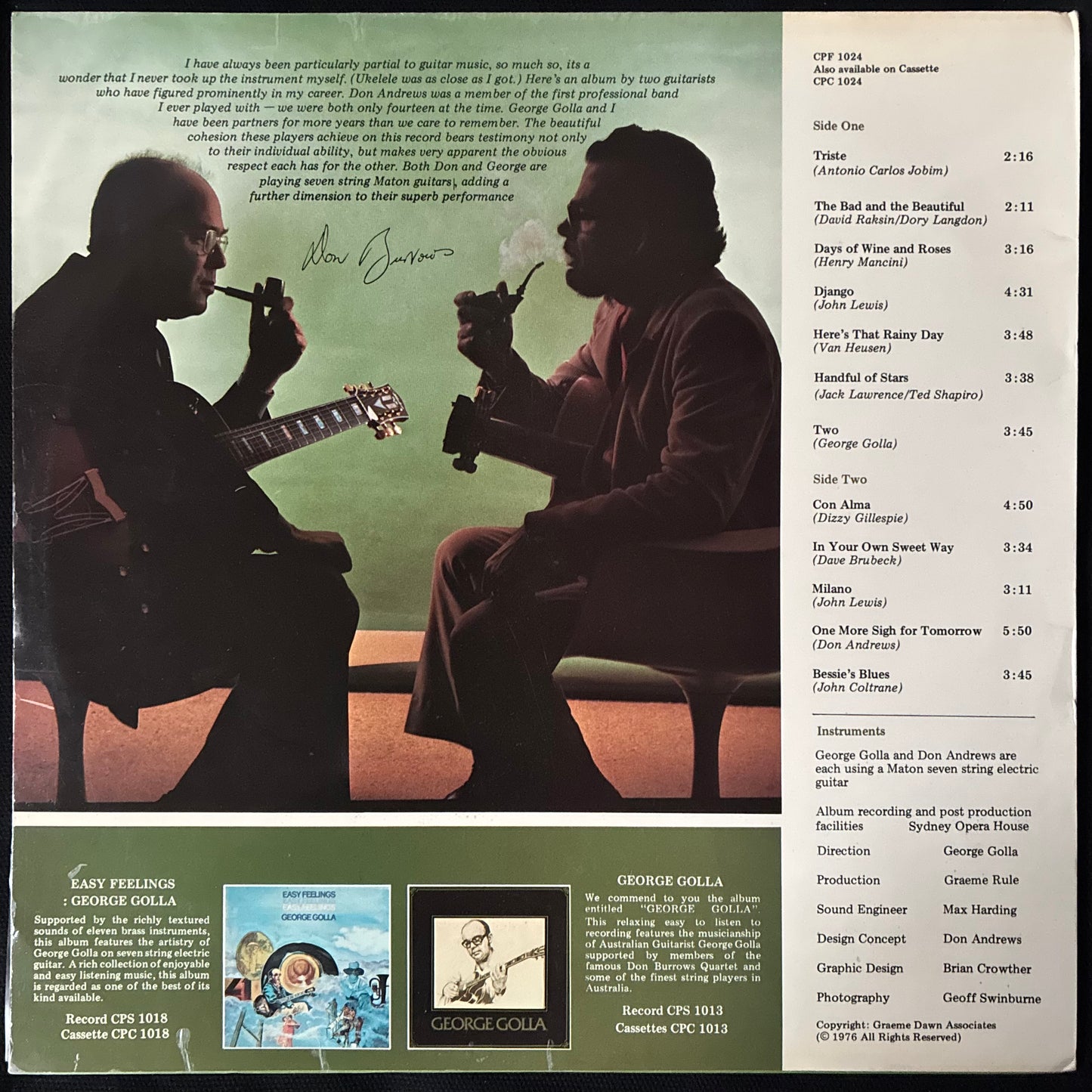 GEORGE GOLLA AND DON ANDREWS - FROM THE TOP (USED VINYL 1976 AUS EX+/EX+)