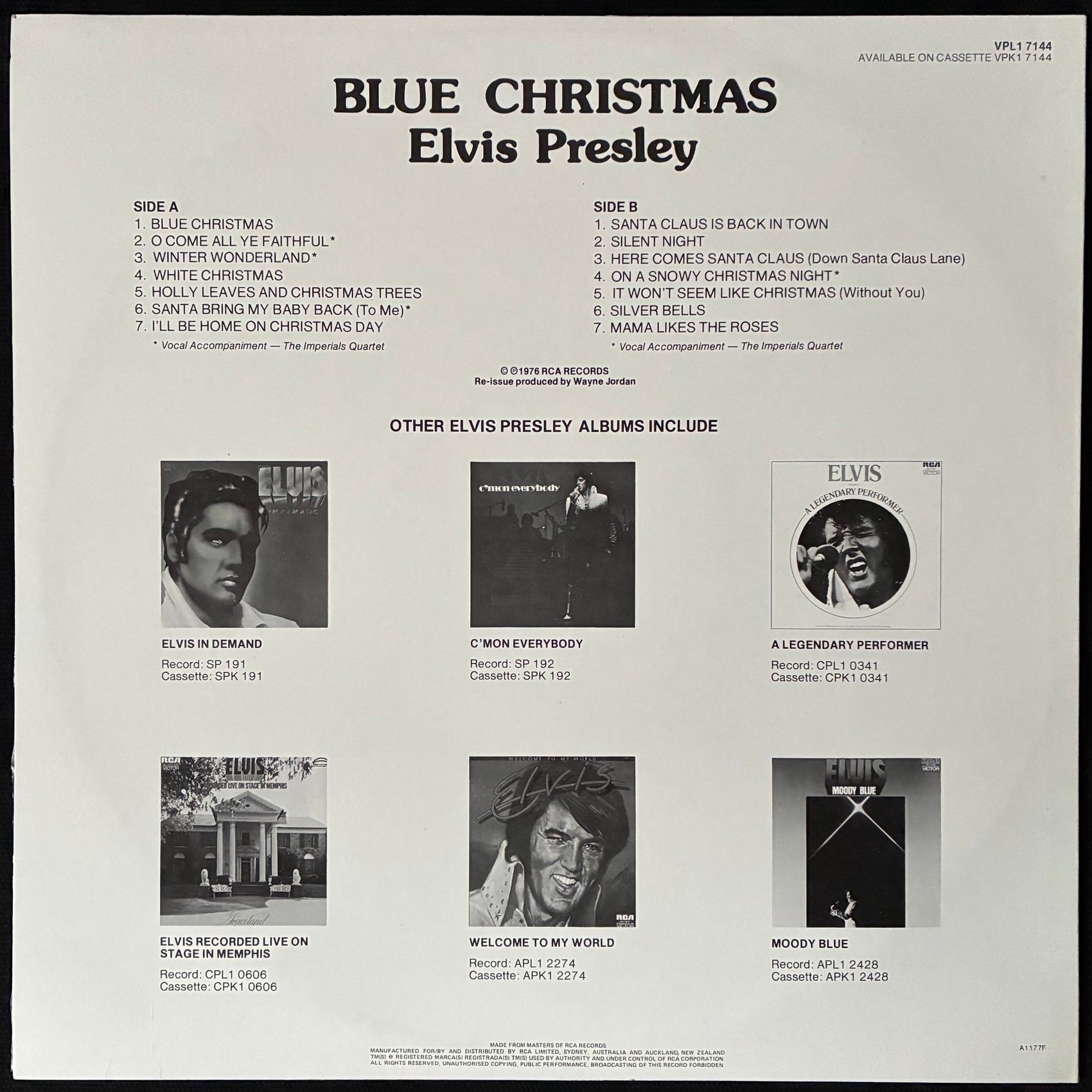 ELVIS PRESLEY - BLUE CHRISTMAS (USED VINYL 1976 AUS M-/M-)