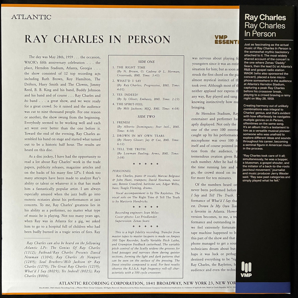 RAY CHARLES - RAY CHARLES IN PERSON (MONO) (VMP PRESSING) (BLUE COLOURED) (USED VINYL 2023 US M-/M-)