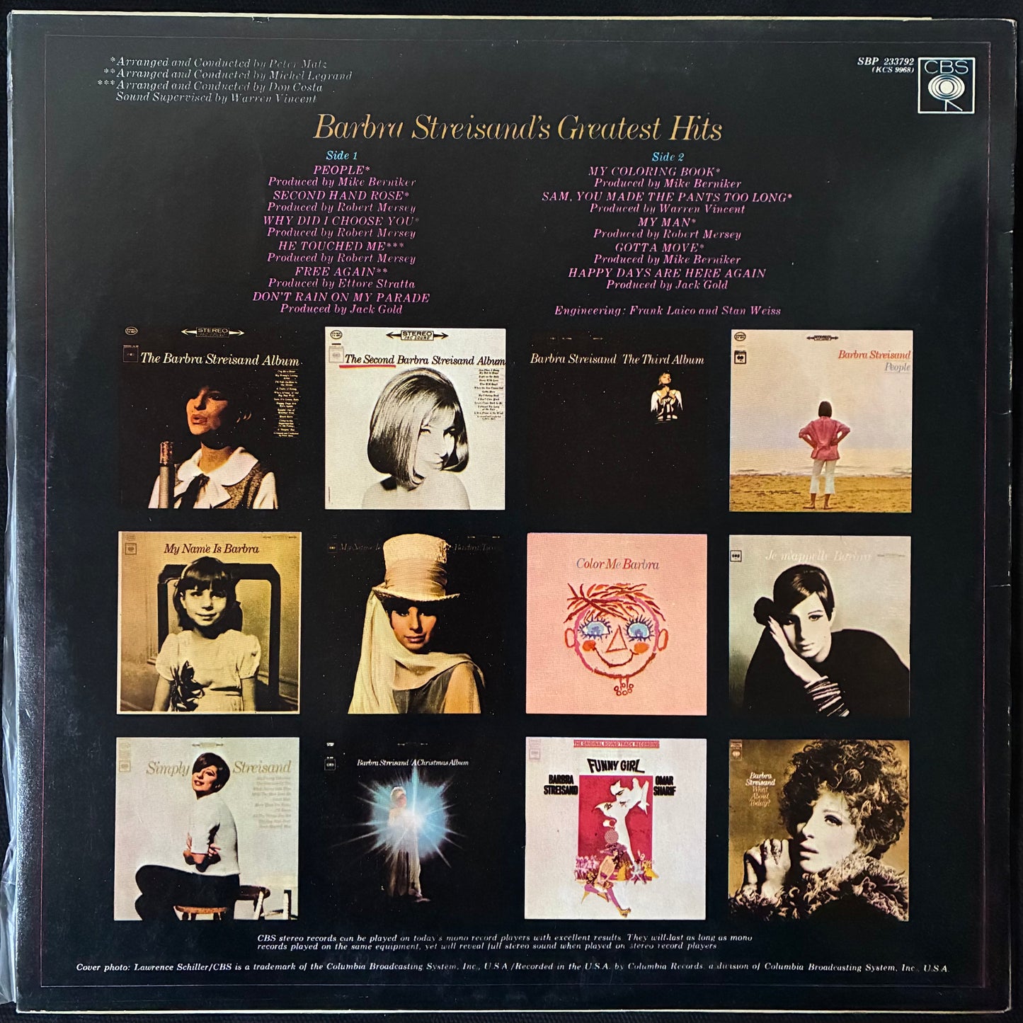 BARBRA STREISAND - BARBRA STREISAND'S GREATEST HITS (USED VINYL 1978 AUS M-/EX+)