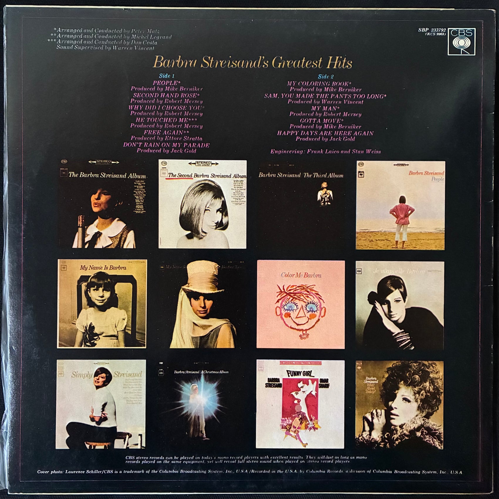 BARBRA STREISAND - BARBRA STREISAND'S GREATEST HITS (USED VINYL 1978 AUS M-/EX+)