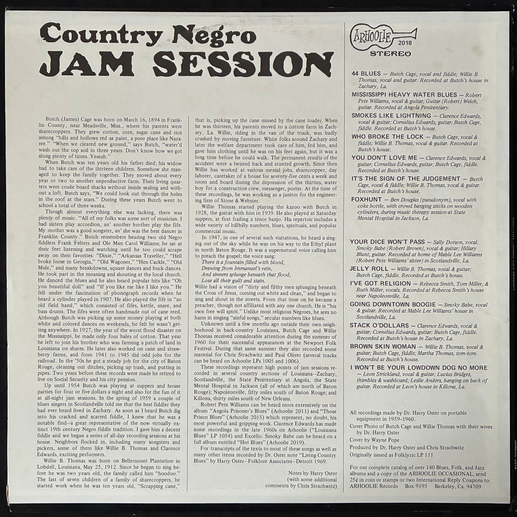VARIOUS ARTISTS - COUNTRY NEGRO JAM SESSION (USED VINYL 1969 US M-/EX+)