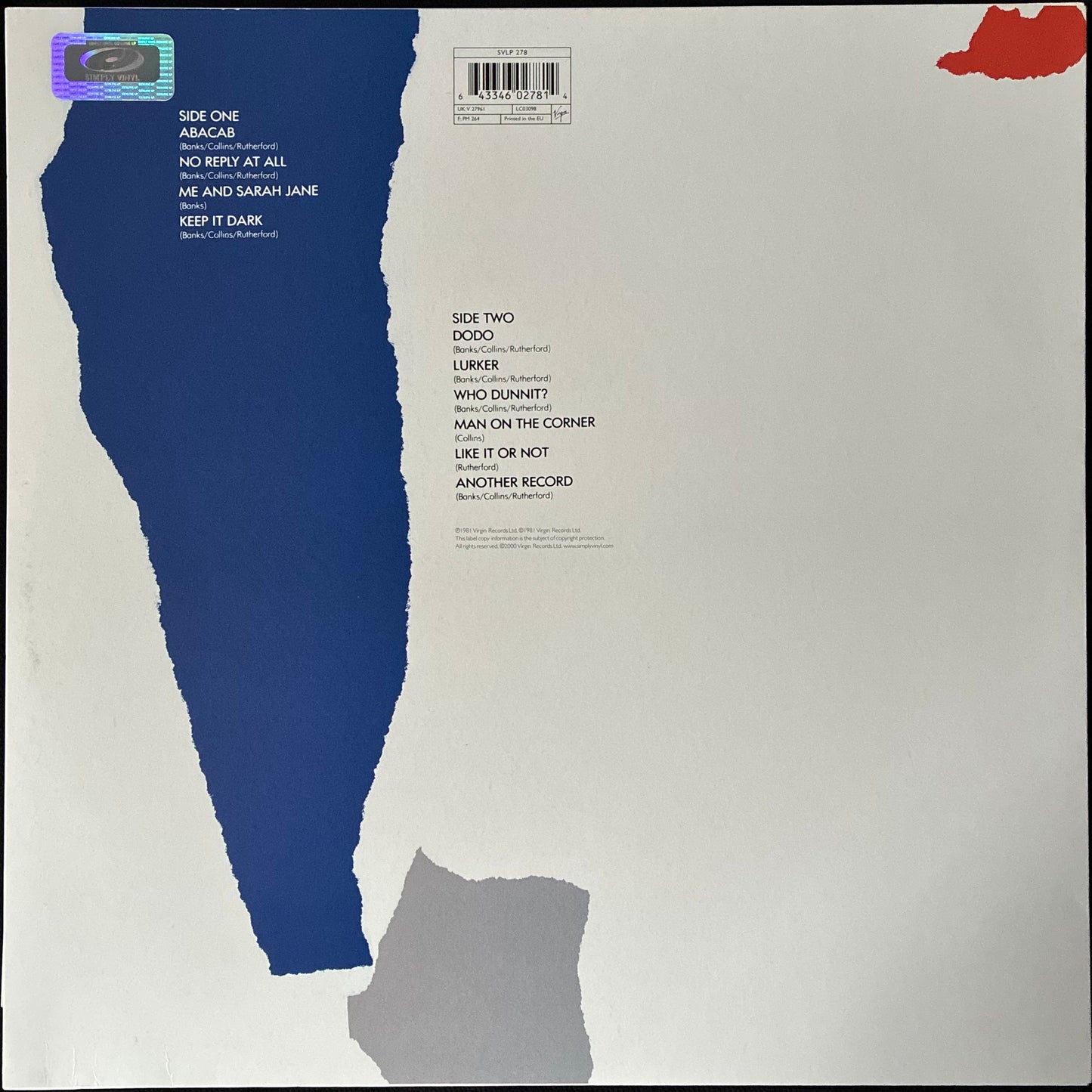 GENESIS - ABACAB (180GM) (USED VINYL 2000 EU M-/EX+)