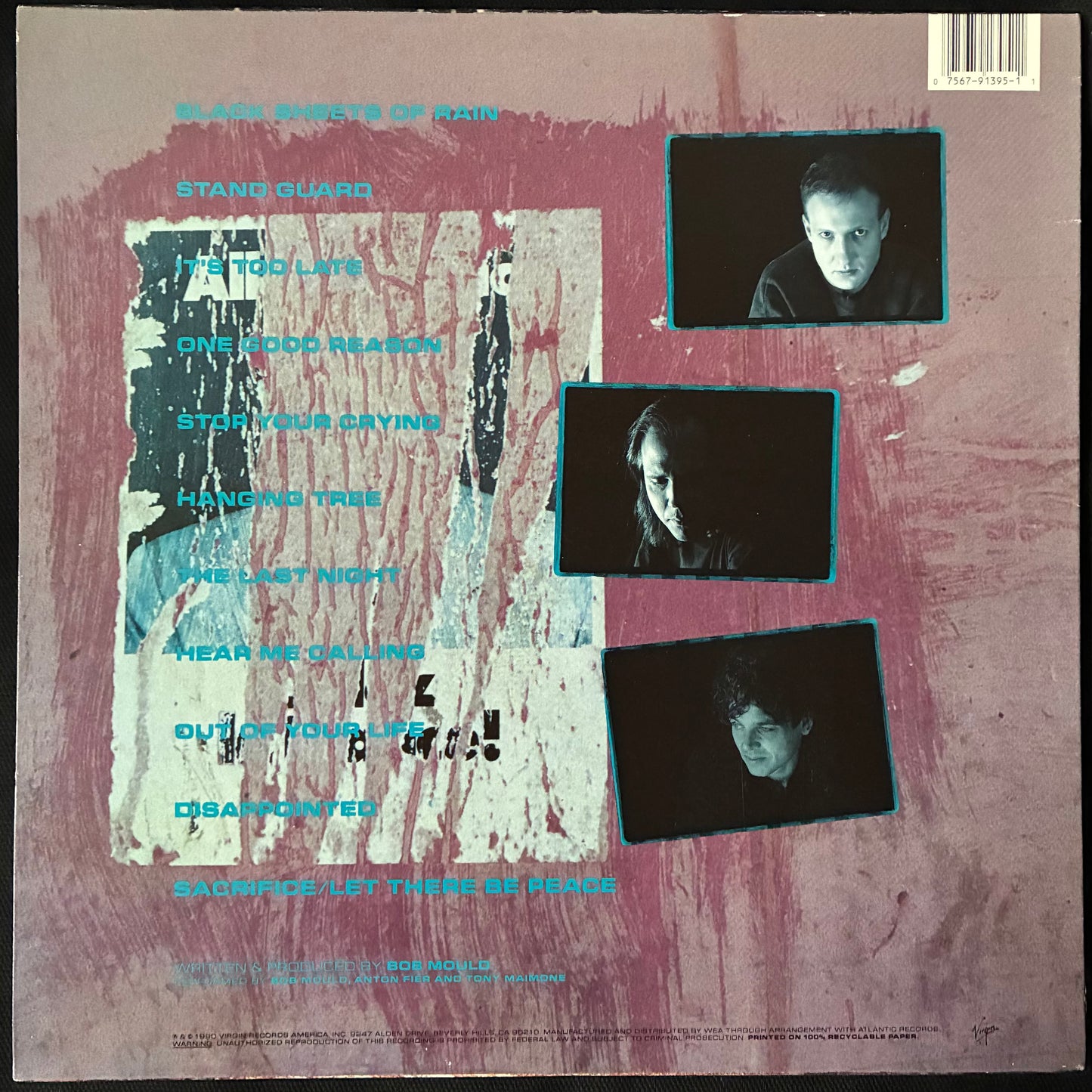 BOB MOULD - BLACK SHEETS OF RAIN (FIRST PRESSING) (USED VINYL 1990 US M-/M-)
