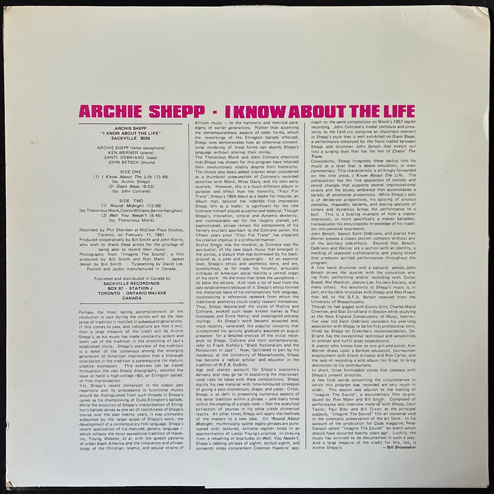 ARCHIE SHEPP - I KNOW ABOUT THE LIFE (USED VINYL 1981 US M-/EX)