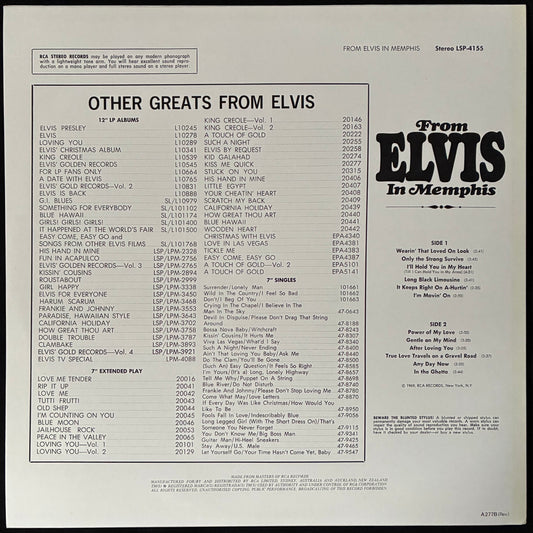 ELVIS PRESLEY - FROM ELVIS IN MEMPHIS (USED VINYL 1977 AUS M-/M-)