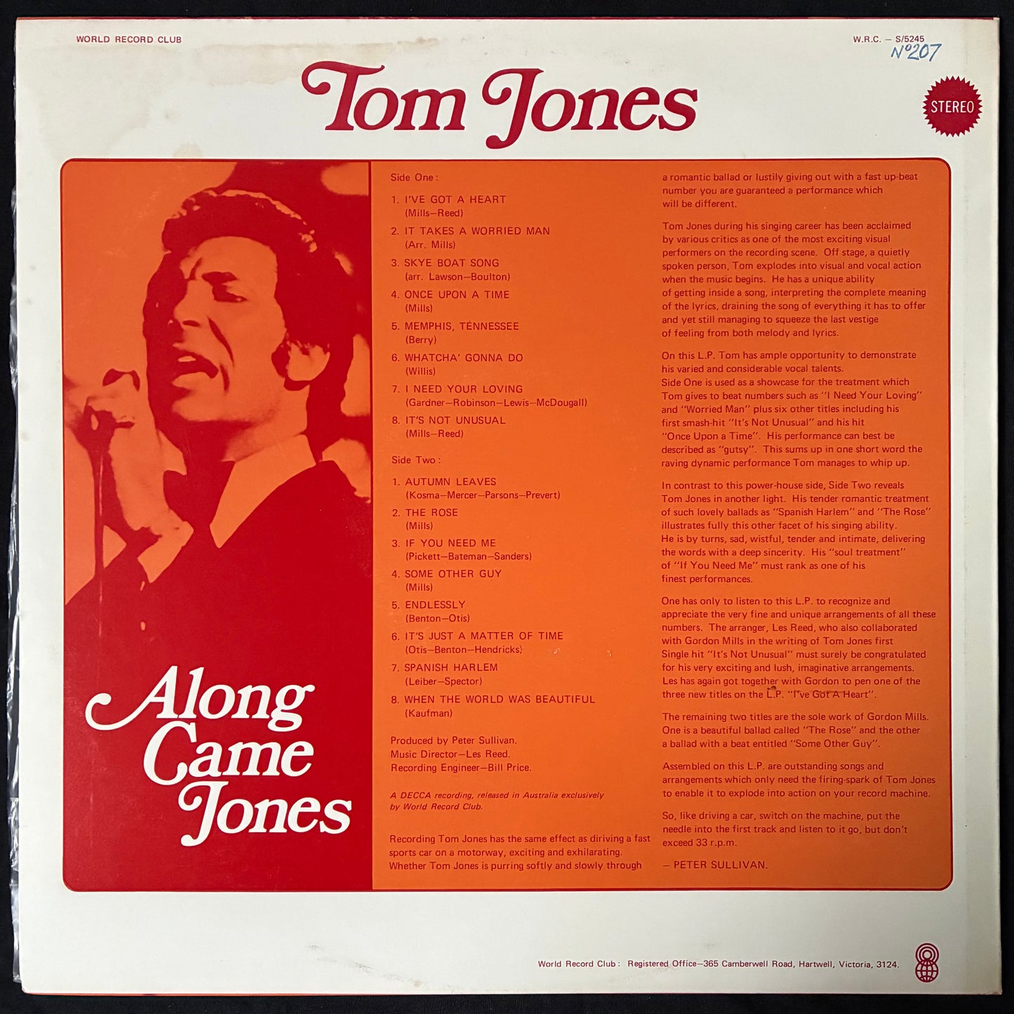 TOM JONES - ALONG CAME JONES (USED VINYL 1972 AUS M-/EX)