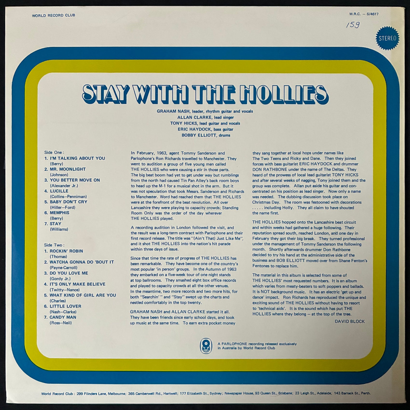 HOLLIES - STAY WITH THE HOLLIES (USED VINYL 1970 AUS M-/EX)