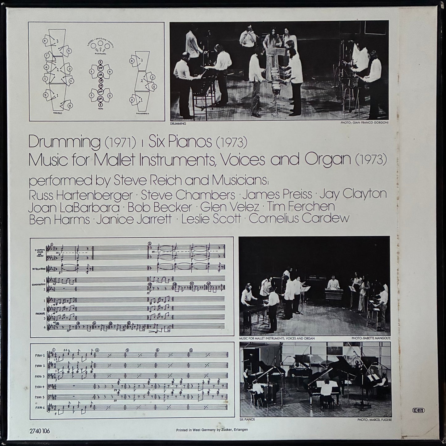 STEVE REICH - DRUMMING - MUSIC FOR MALLET INSTRUMENTS, VOICES AND ORGAN - SIX PIANOS (3LP BOX SET) (USED VINYL 1980 GERMANY M-/M-)