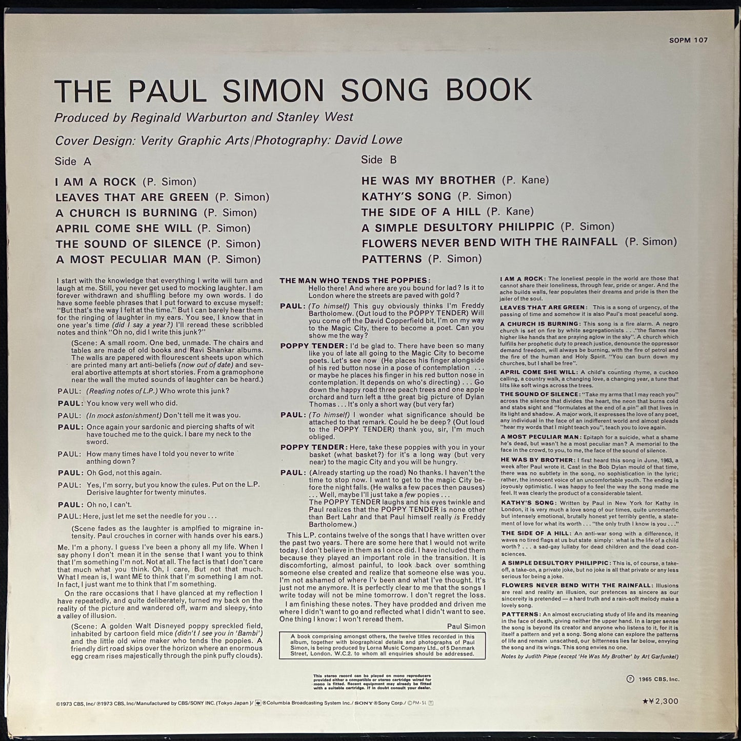 PAUL SIMON - THE PAUL SIMON SONG BOOK (USED VINYL 1973 JAPAN M-/EX+)