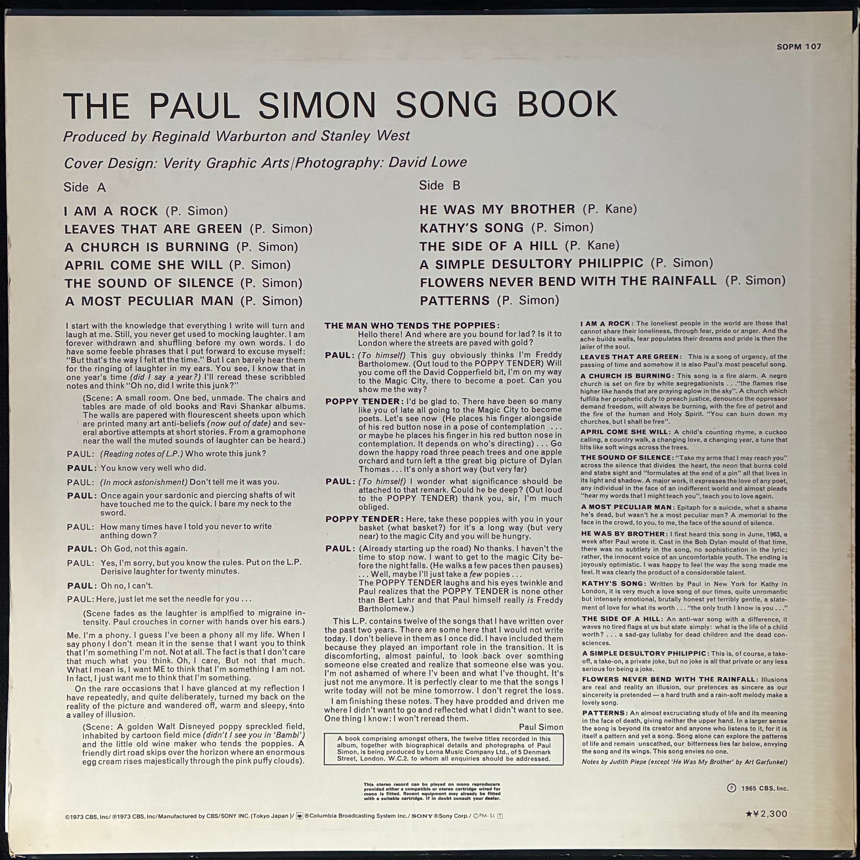 PAUL SIMON - THE PAUL SIMON SONG BOOK (USED VINYL 1973 JAPAN M-/EX+)